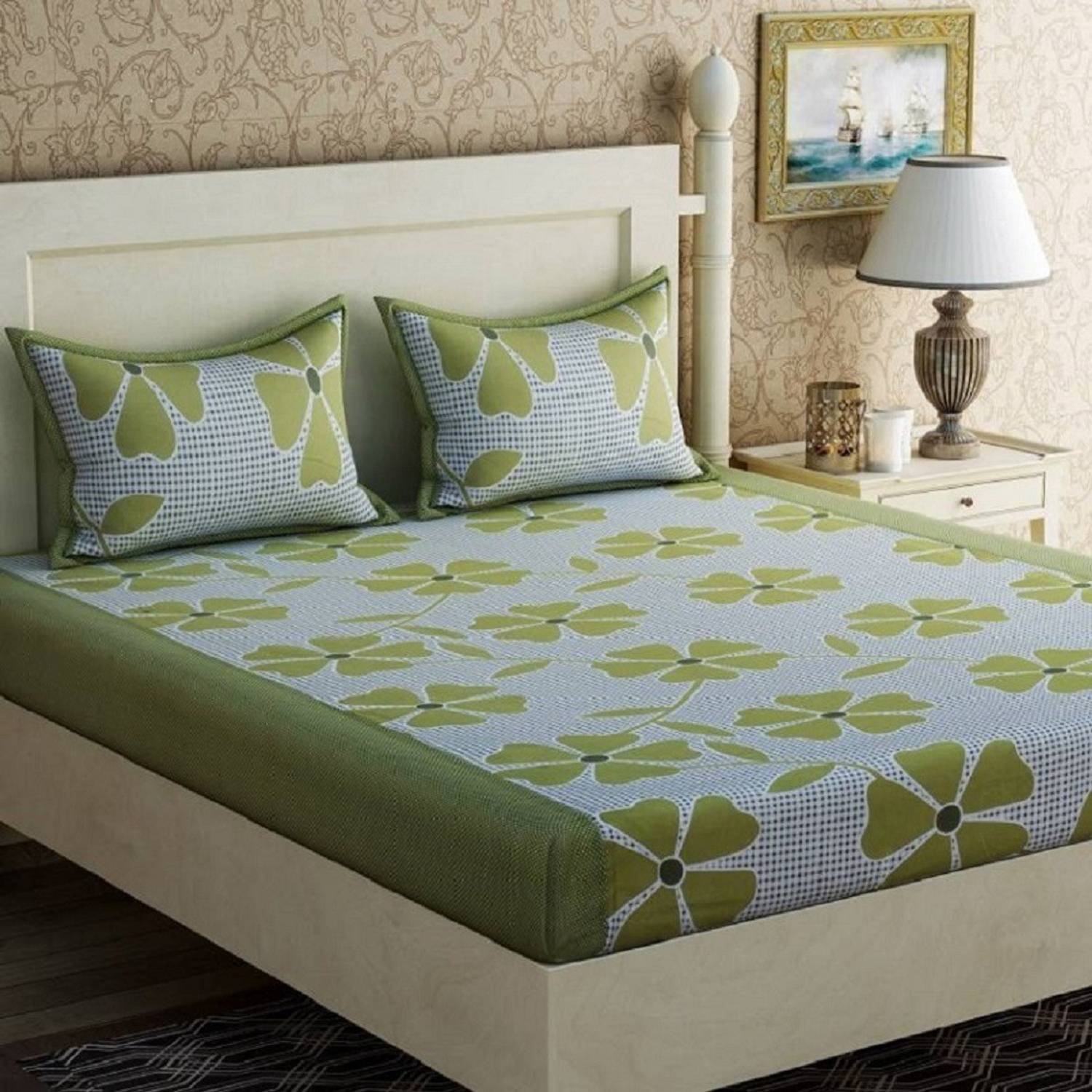 Aradhya Products Microfiber Double Flat 140 TC 3D Printed 1 Bedsheet with 2 Pillow Covers