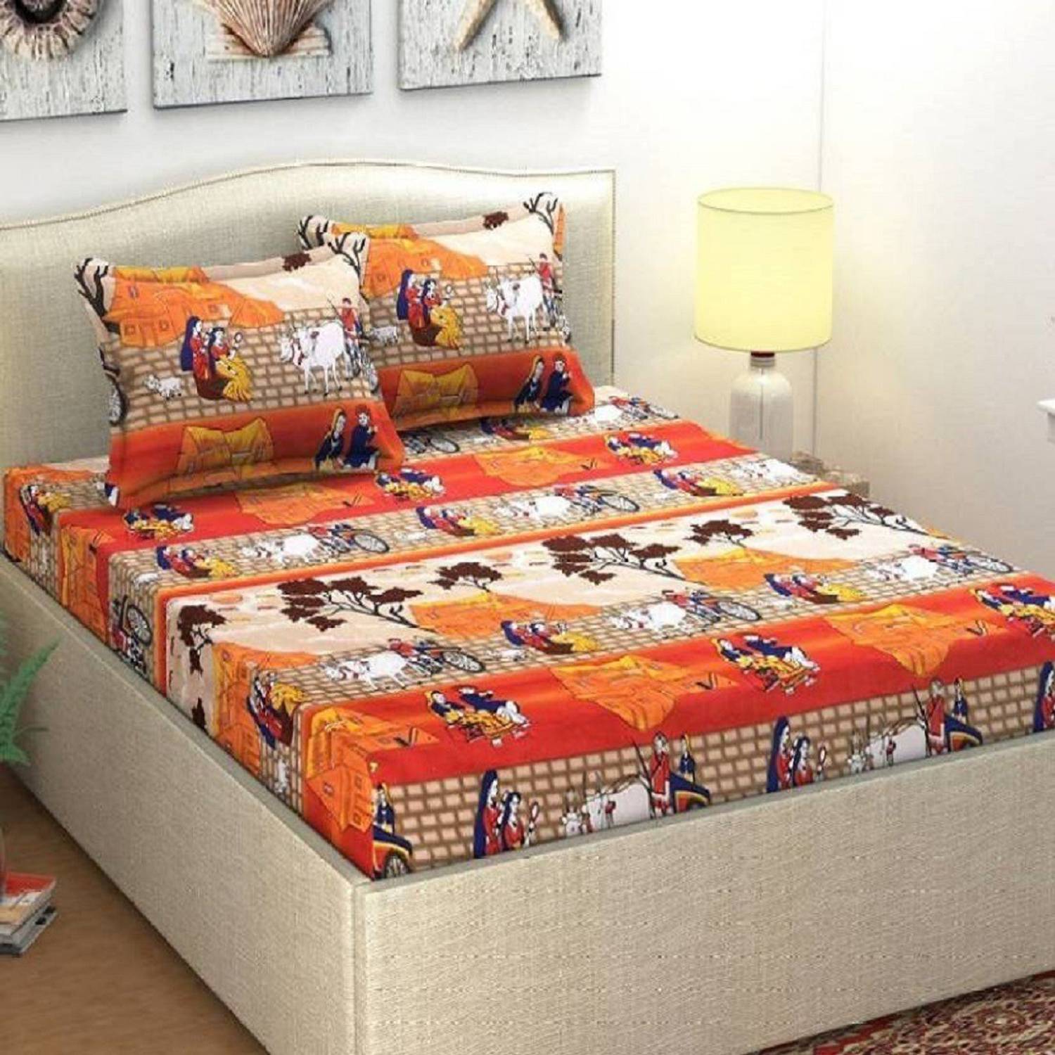 Aradhya Products Microfiber Double Flat 140 TC 3D Printed 1 Bedsheet with 2 Pillow Covers