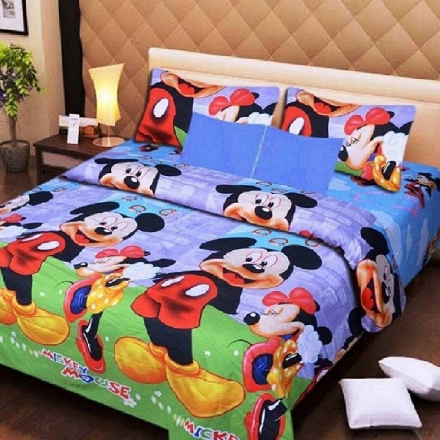 Aradhya Products Microfiber Double Flat 140 TC 3D Printed 1 Bedsheet with 2 Pillow Covers