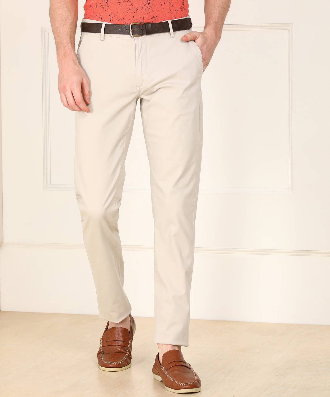 Arrow Sport Slim Fit Men Cream Trousers