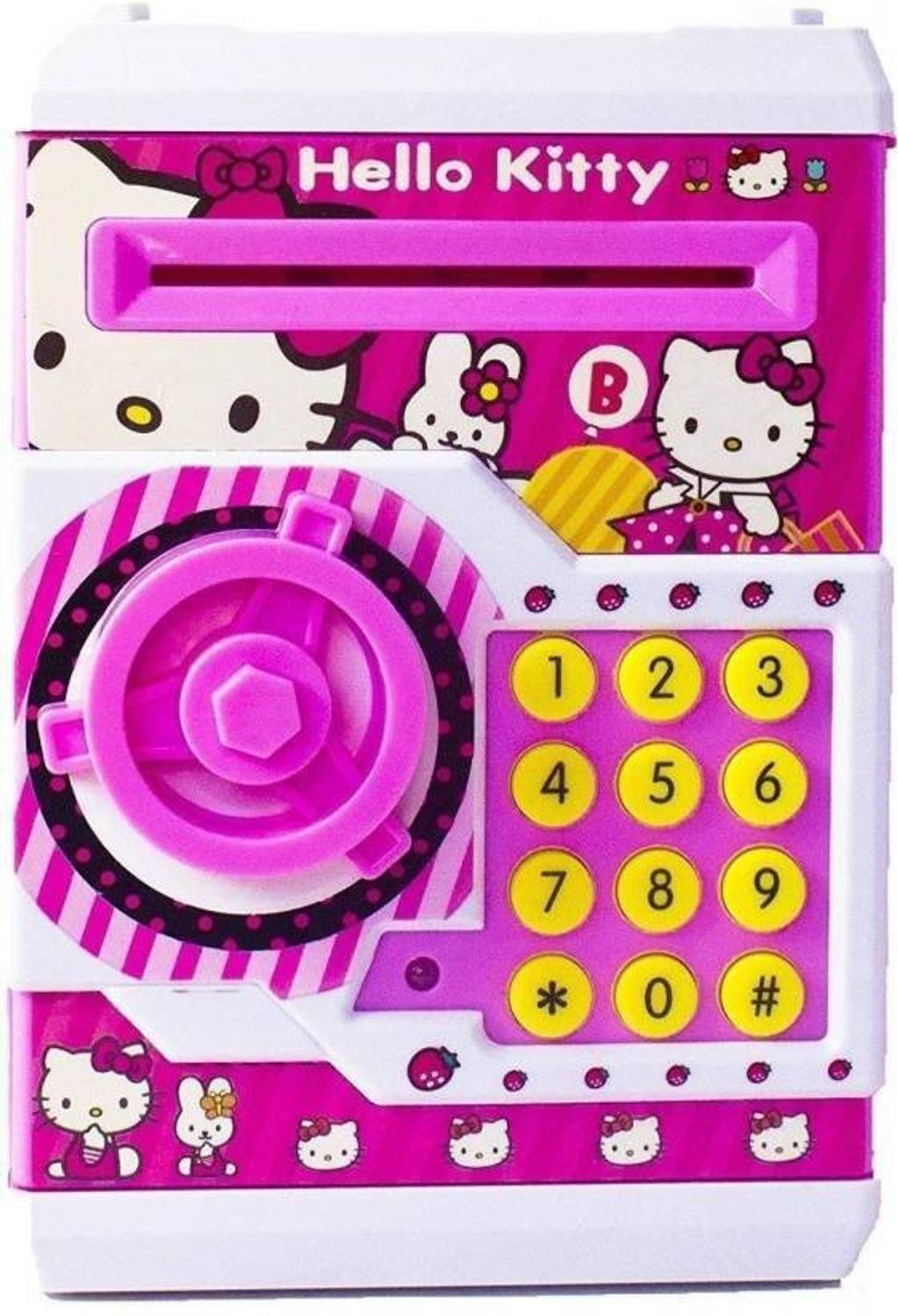 Bubbly Giggles Hello Kitty Bank ATM with Special Electronic Code(Password)/BATTERY OPERATED/ Keypad lock with changeable password/ Safe way to keep money/Light and sound Coin Bank (Pink) Coin Bank
