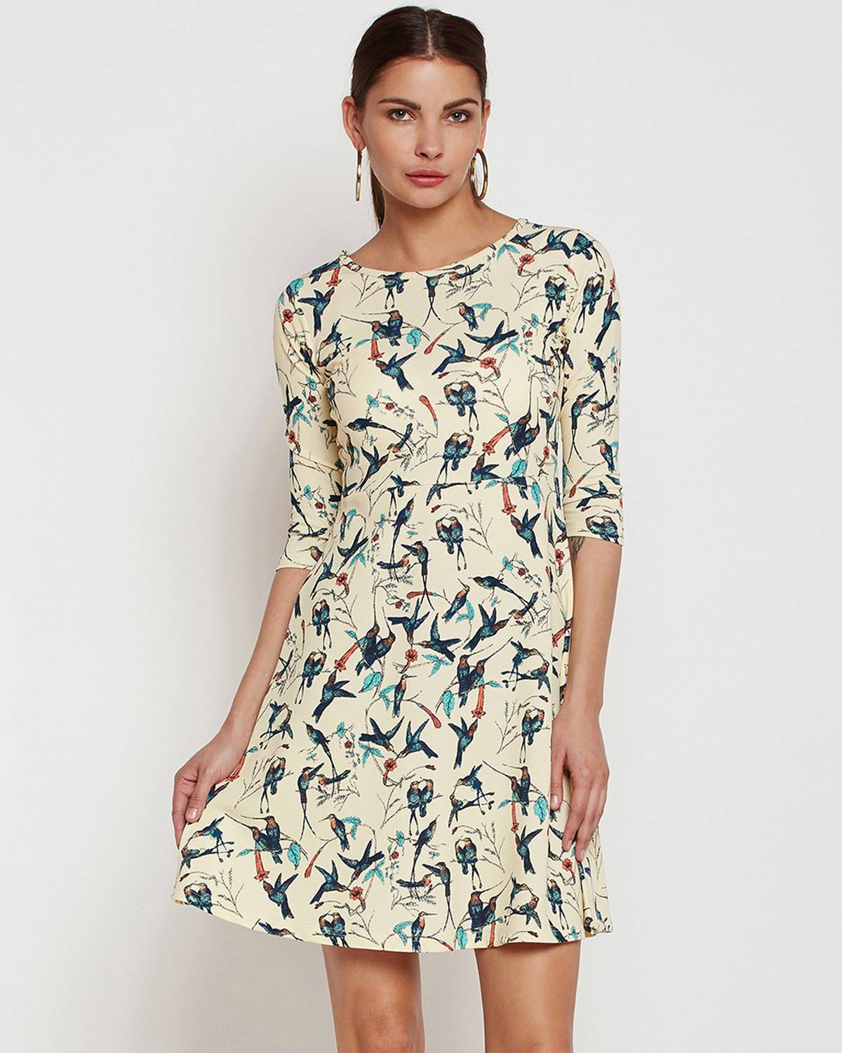 ADDYVERO Women A-line Beige Above Knee/Mid Thigh Length Dress