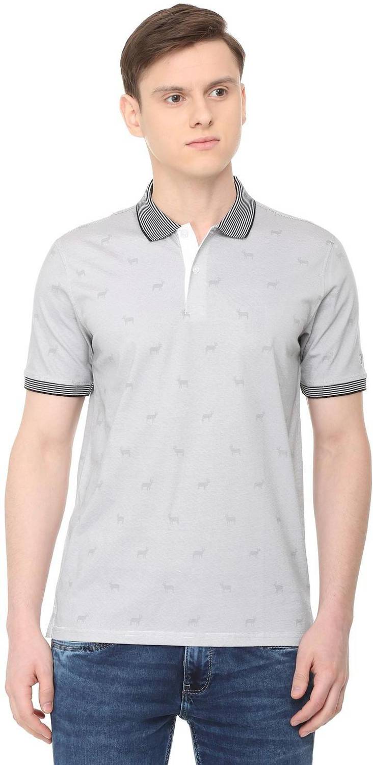 Allen Solly Printed Men Polo Neck Grey T-Shirt