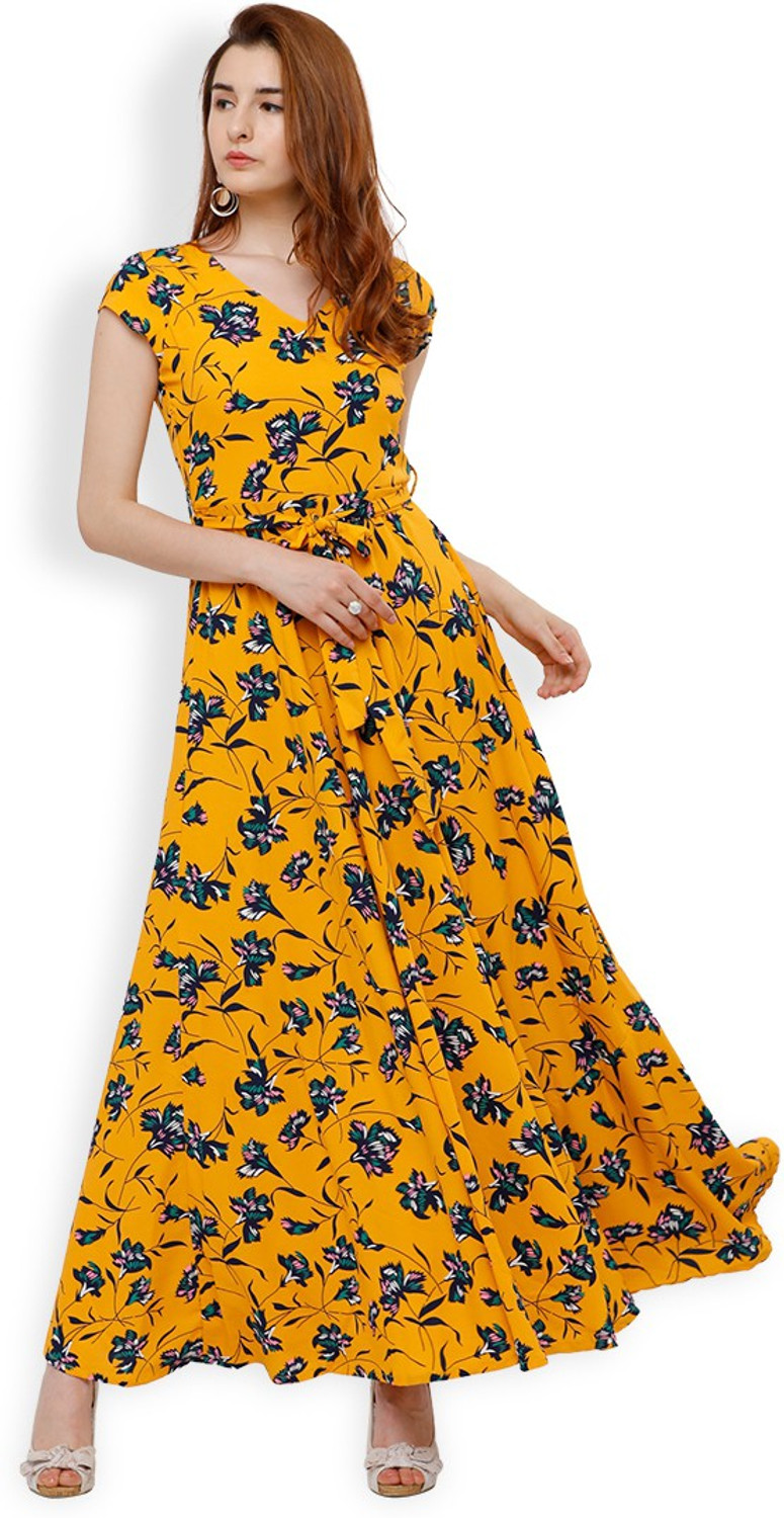 Tokyo Talkies Women Maxi Yellow Full Length Dress - Buy Tokyo
