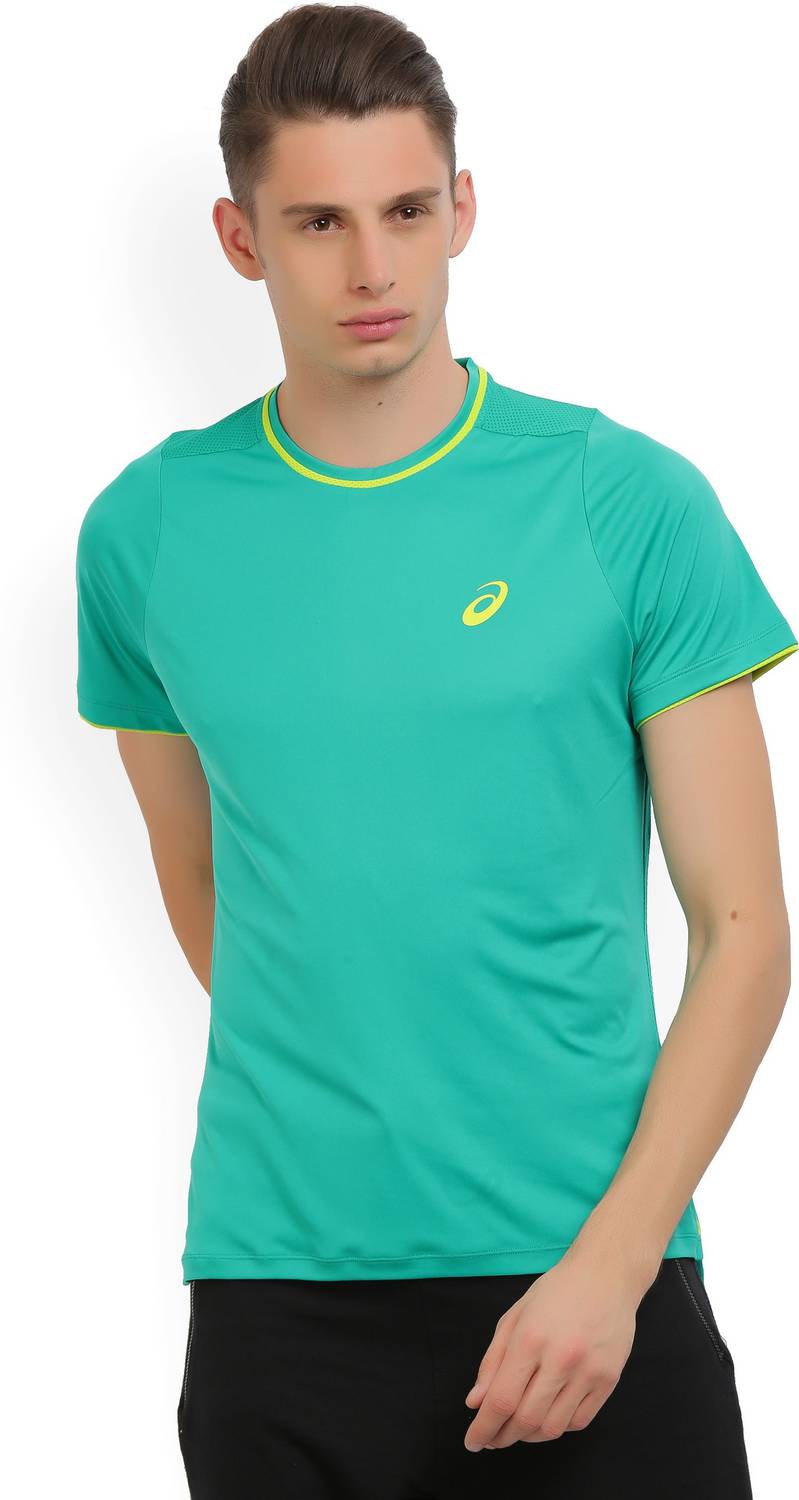 Asics Colorblock Men Round Neck Green T-Shirt