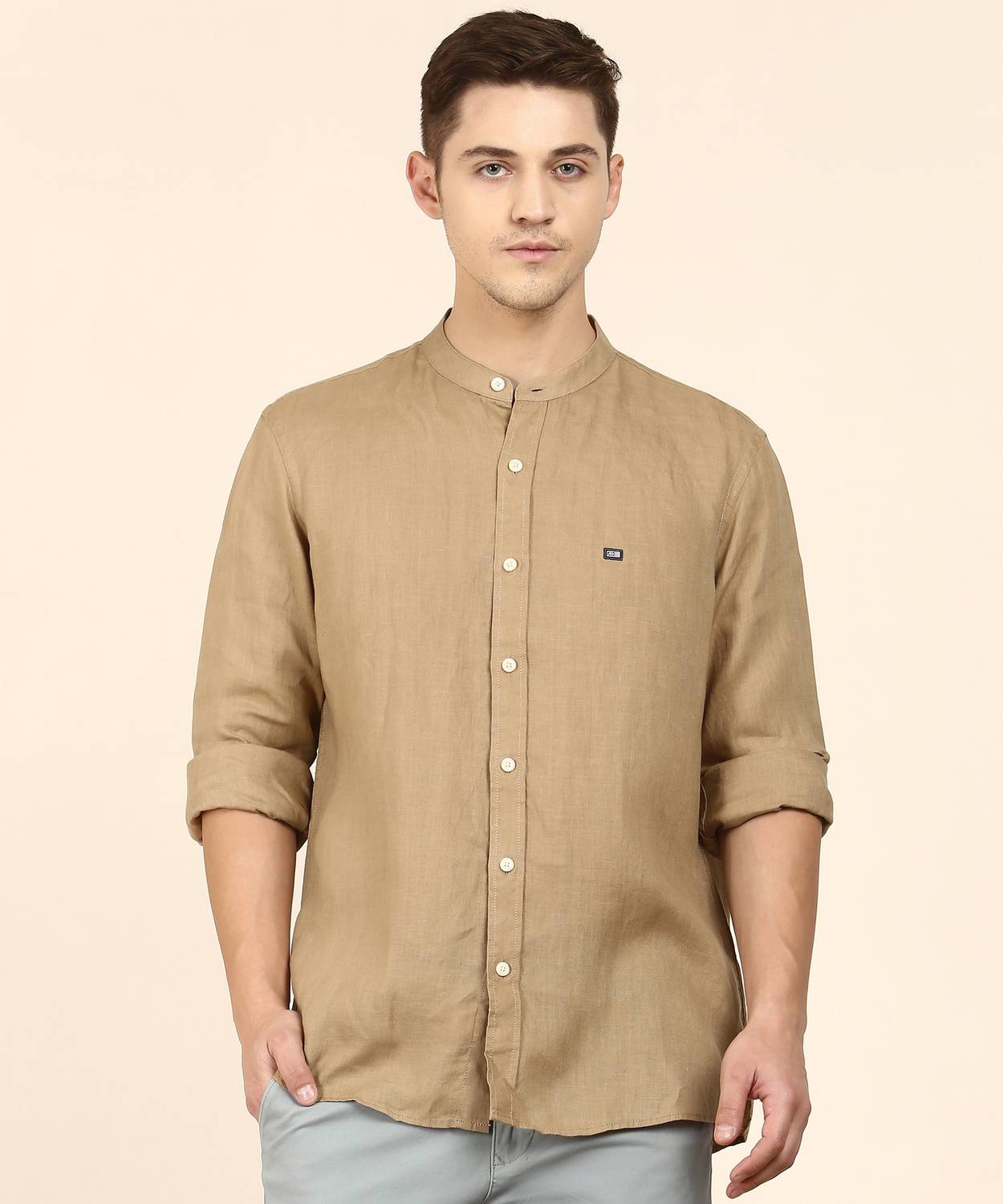 Arrow Sport Men Solid Casual Khaki Shirt