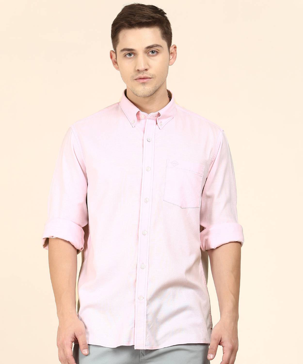 Arrow Sport Men Solid Casual Pink Shirt