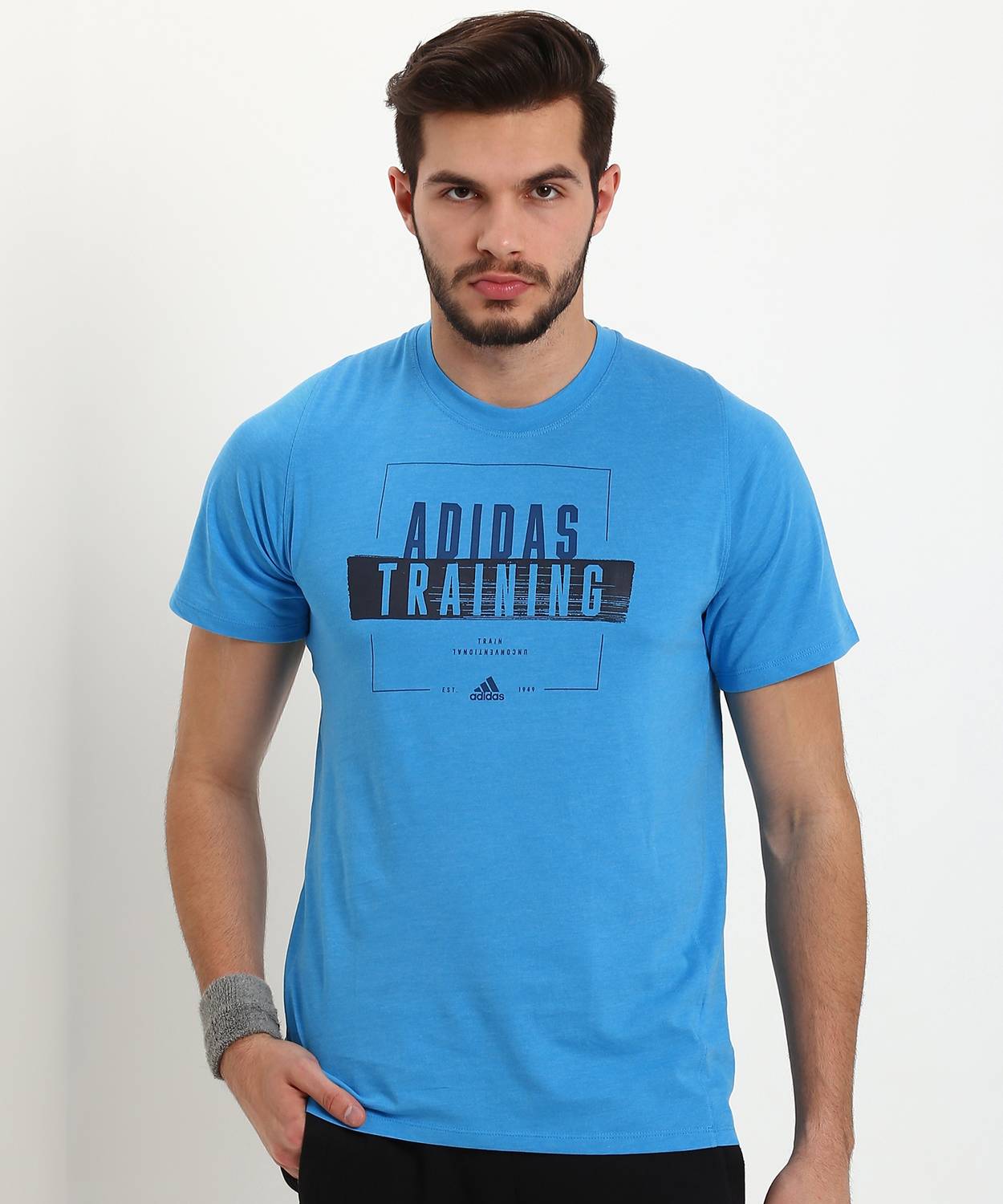 ADIDAS Printed Men Round Neck Blue T-Shirt