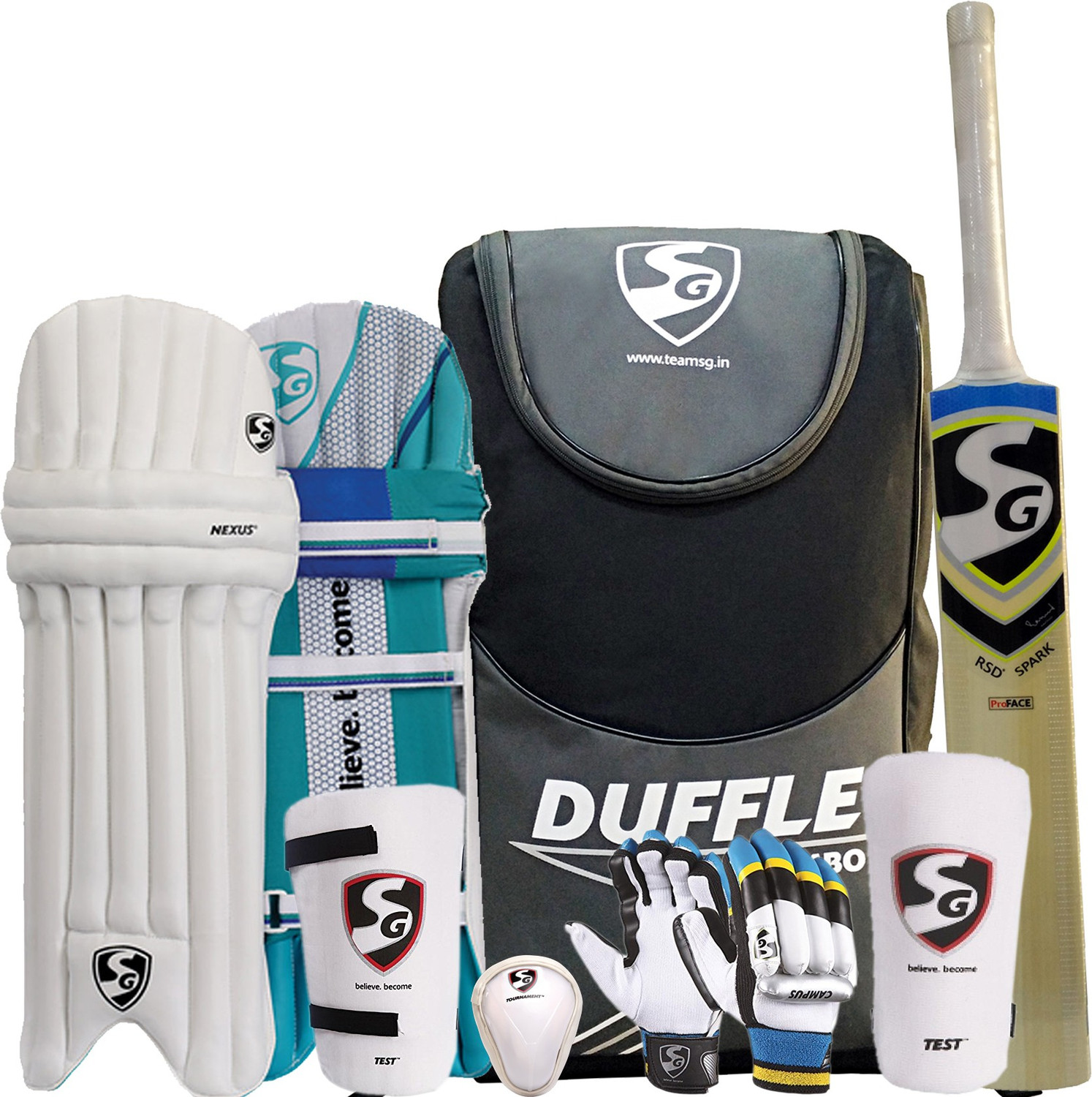 Image of SG Summer Camp Kashmir Cricket Kit, Black /Grey - Size SH Cricket Kit