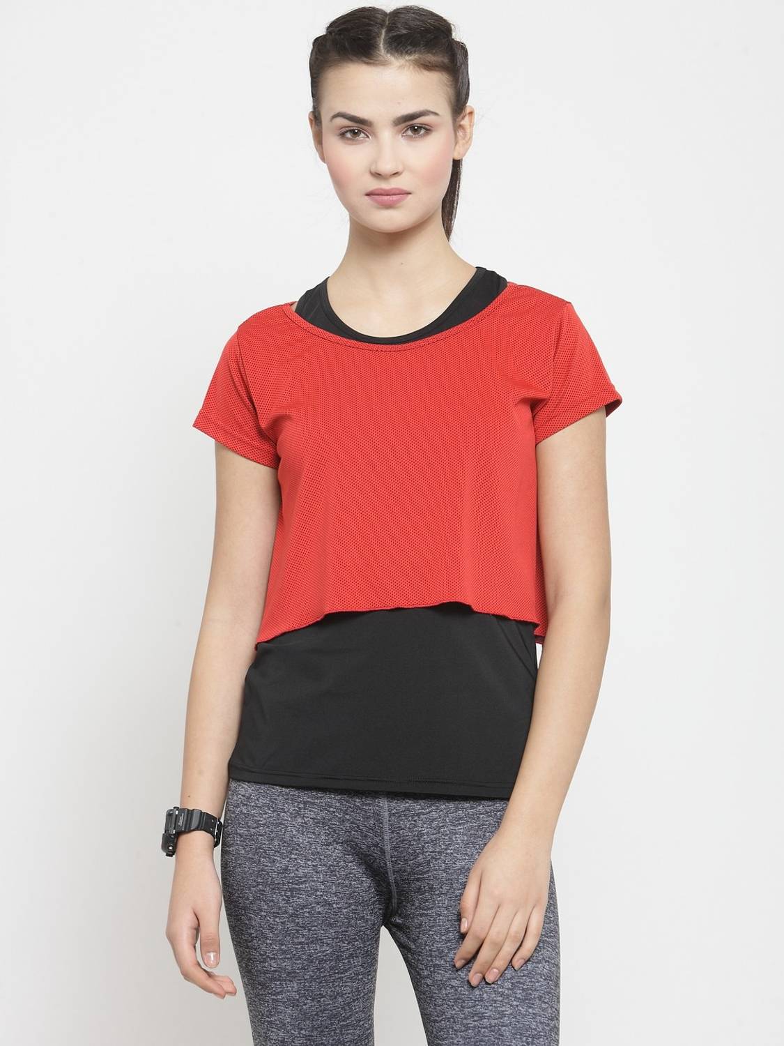 Boston Club Casual No Sleeve Color Block Women Red, Black Top