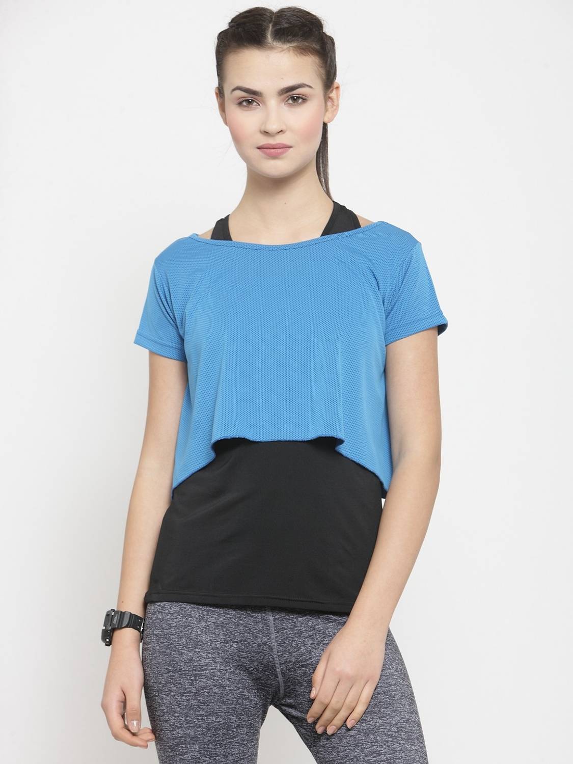 Boston Club Casual No Sleeve Color Block Women Blue, Black Top