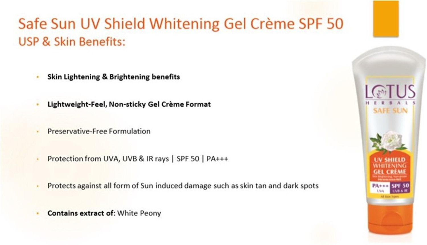 Image of LOTUS Sunscreen - SPF 50 PA+++ Herbals Safe Sun UV Shield Whitening Gel CrAme