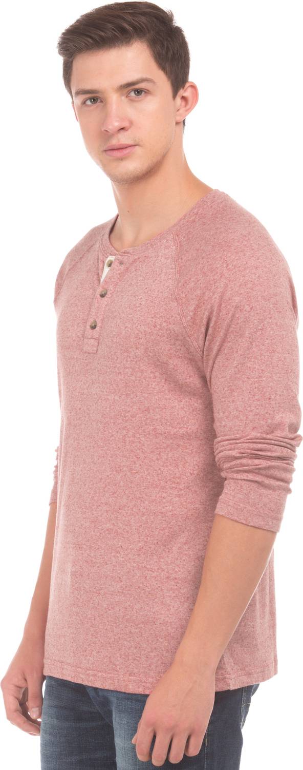 AEROPOSTALE Solid Men Henley Neck Green T-Shirt