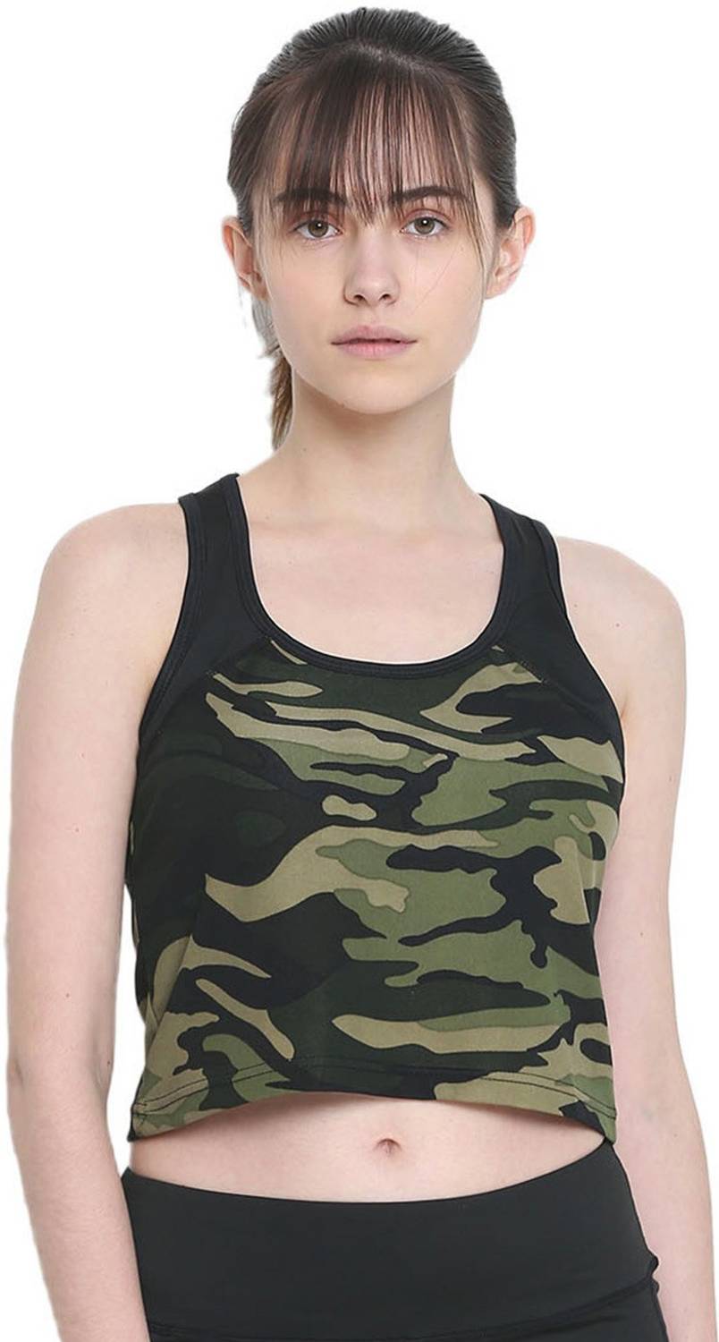 CHKOKKO Casual Sleeveless Printed, Graphic Print Women Green Top