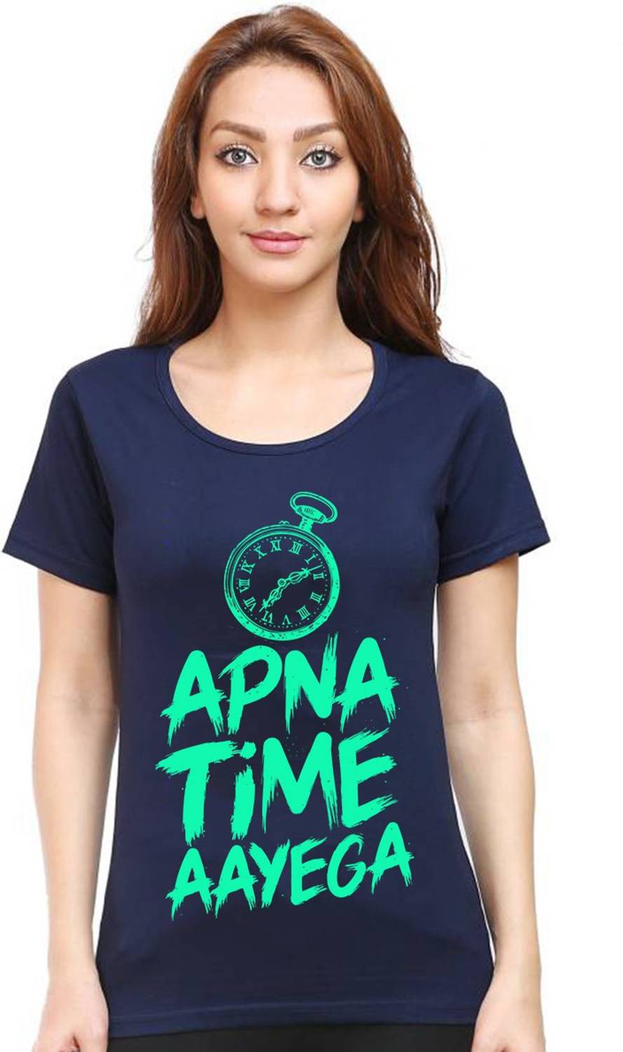 Aseria Graphic Print Women Round Neck Dark Blue T-Shirt