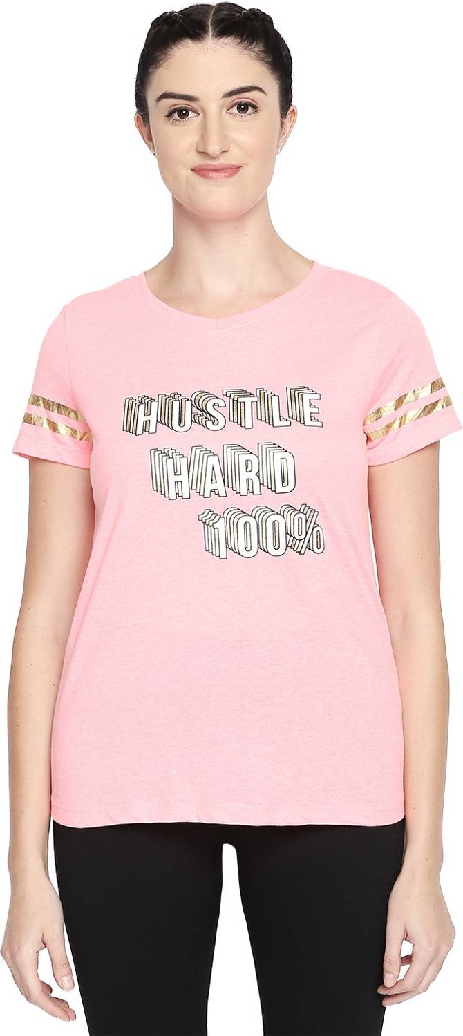 Ajile By Pantaloons Casual Half Sleeve Graphic Print, Striped Women Pink Top