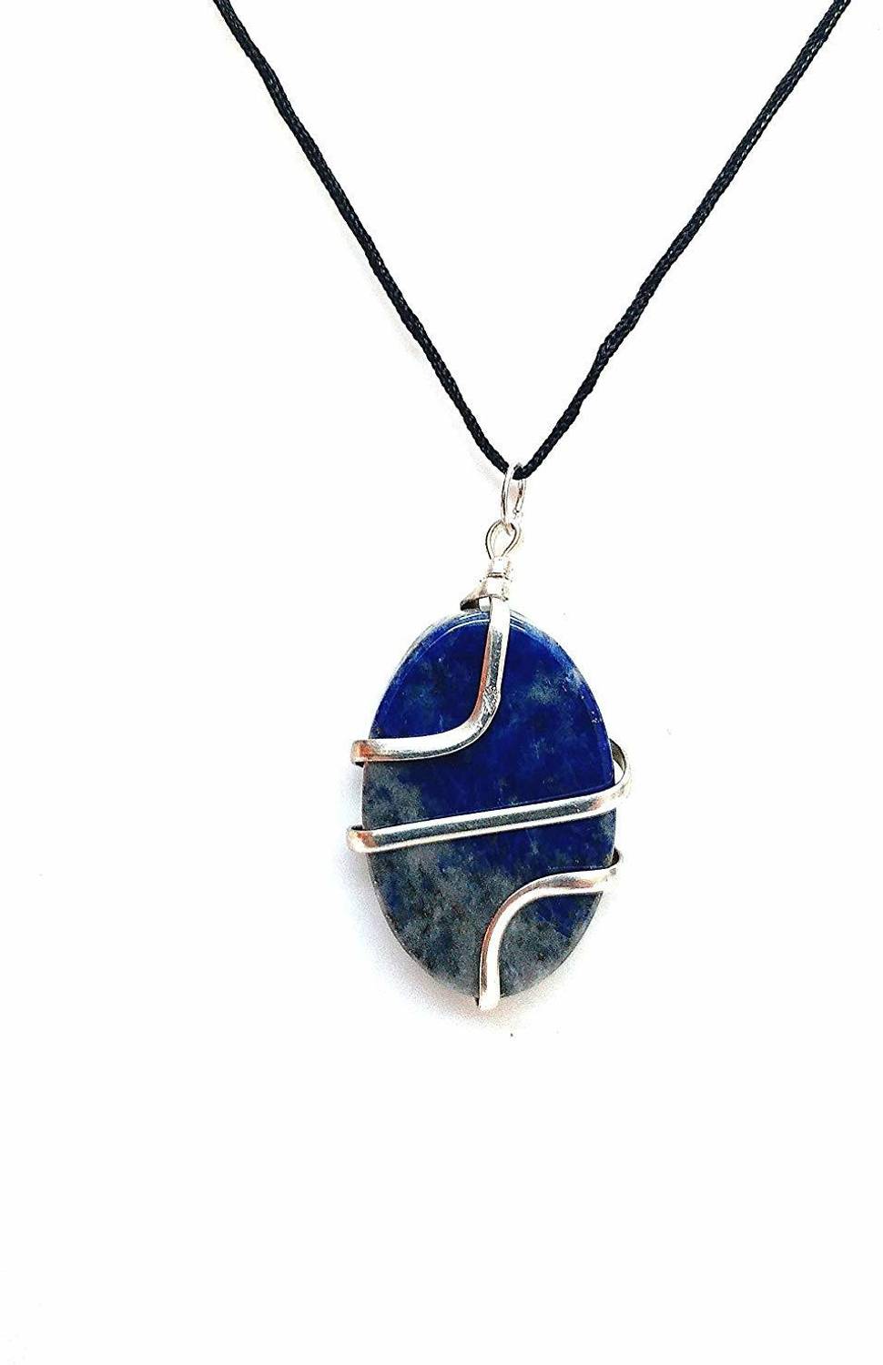 AIR9999 Natural Lapis Lazuli Oval Wire Wrapped Pendant Lapis Lazuli Crystal Pendant