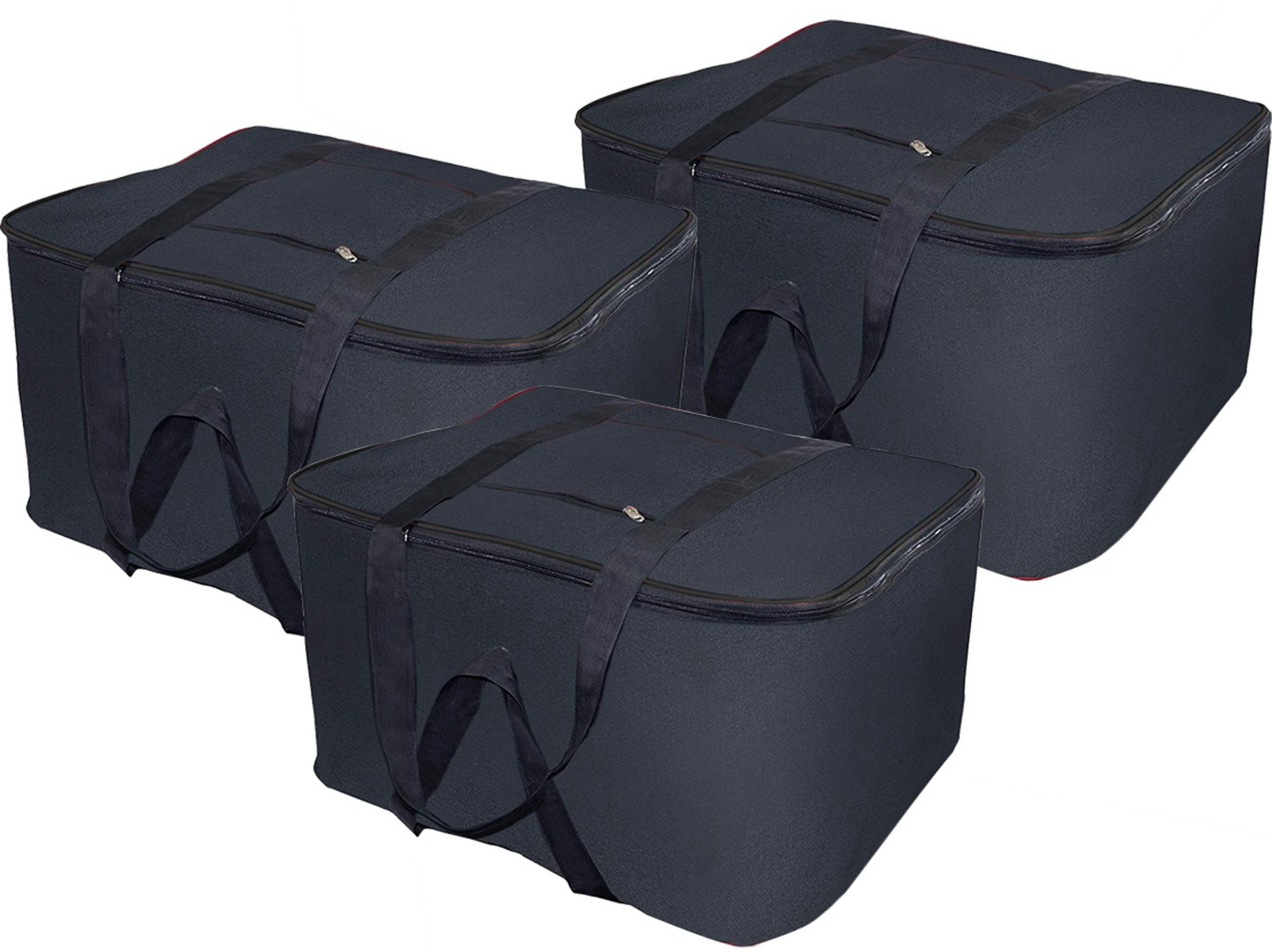 Image of KUBER INDUSTRIES Rexine 3 Pcs Jumbo Underbed Moisture Proof Storage Bag with Zipper Closure and Handle (Black) -CTKTC5695 Small Travel Bag