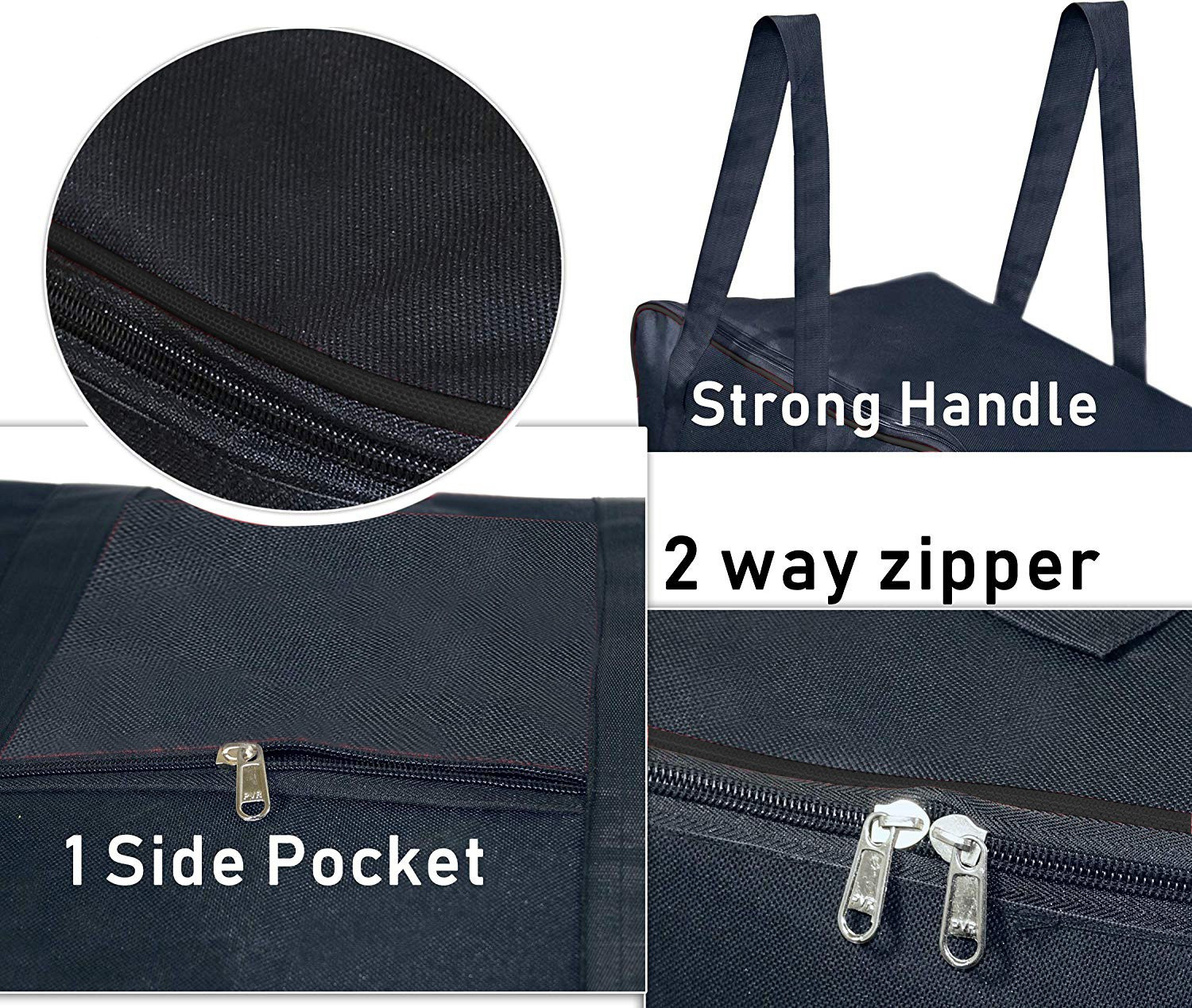 Image of KUBER INDUSTRIES Rexine 3 Pcs Jumbo Underbed Moisture Proof Storage Bag with Zipper Closure and Handle (Black) -CTKTC5695 Small Travel Bag