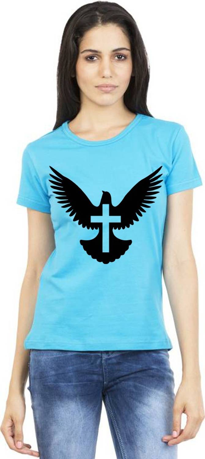 Aseria Graphic Print Women Round Neck Light Blue T-Shirt