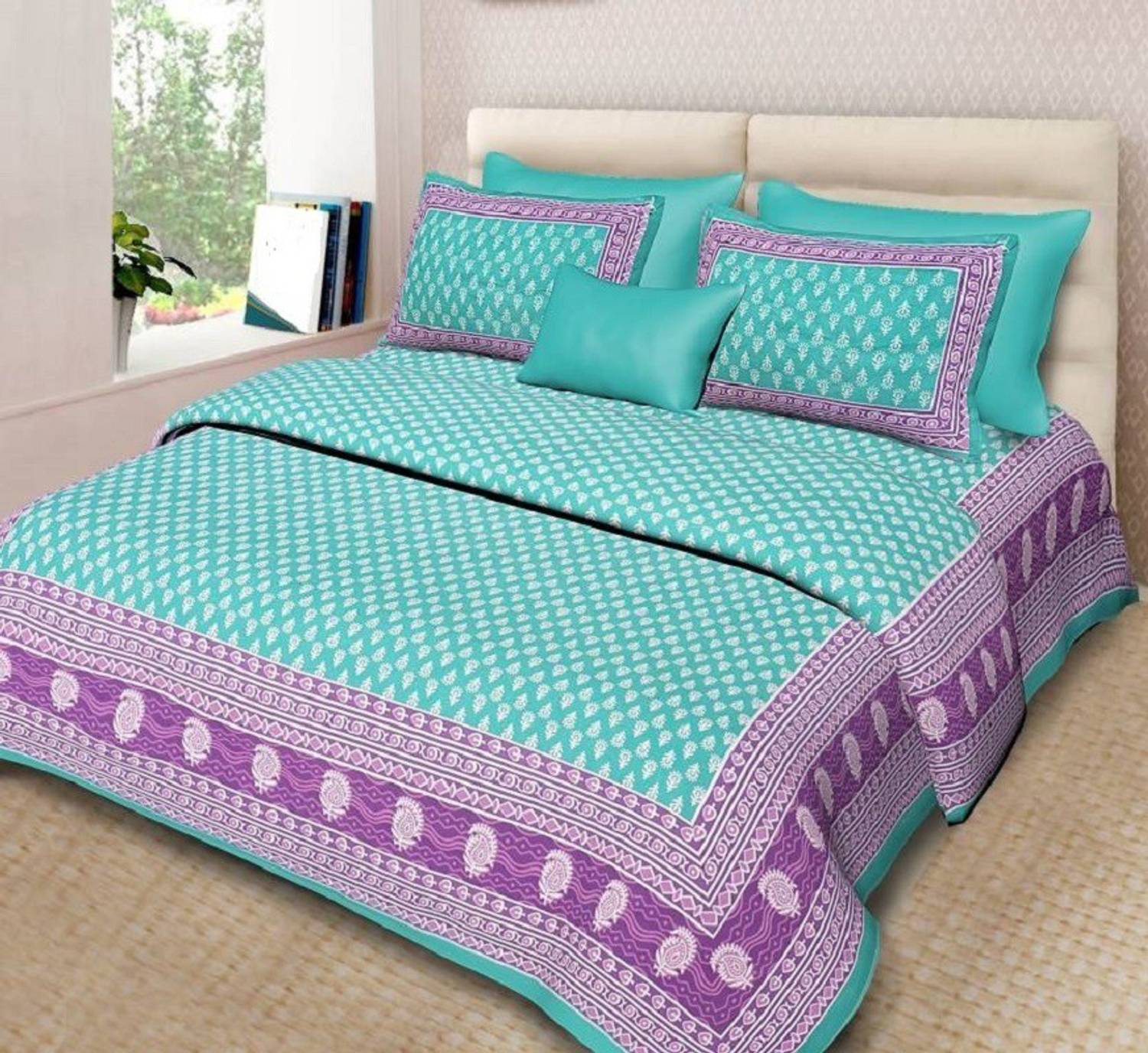 BusyLife Cotton Single Flat 290 TC Printed 1 Bedsheet with 2 Pillow Covers
