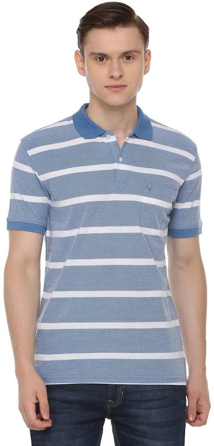 Allen Solly Striped Men Polo Neck Blue T-Shirt