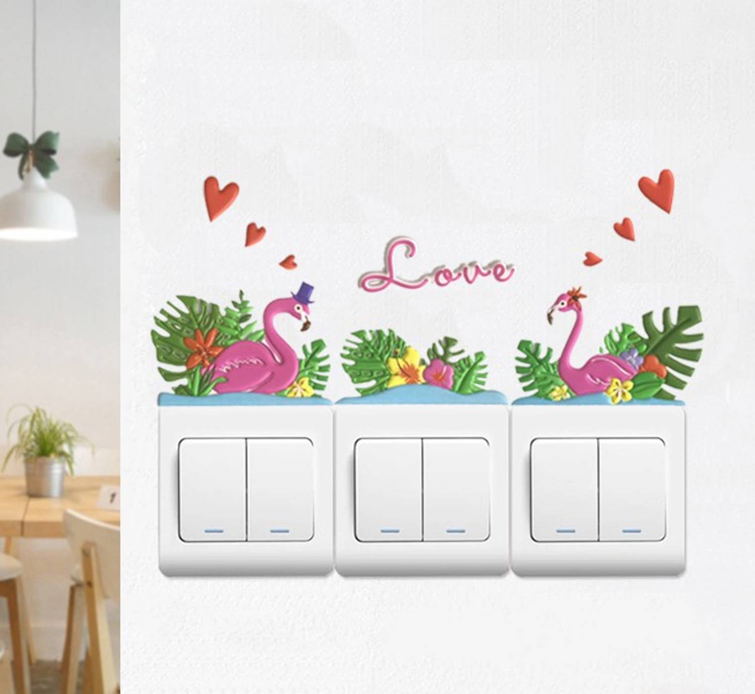 Ampire 27 cm Switchboard Stickers 3D Love Flamingoes Switch Decoration Modern Home Self Adhesive Sticker