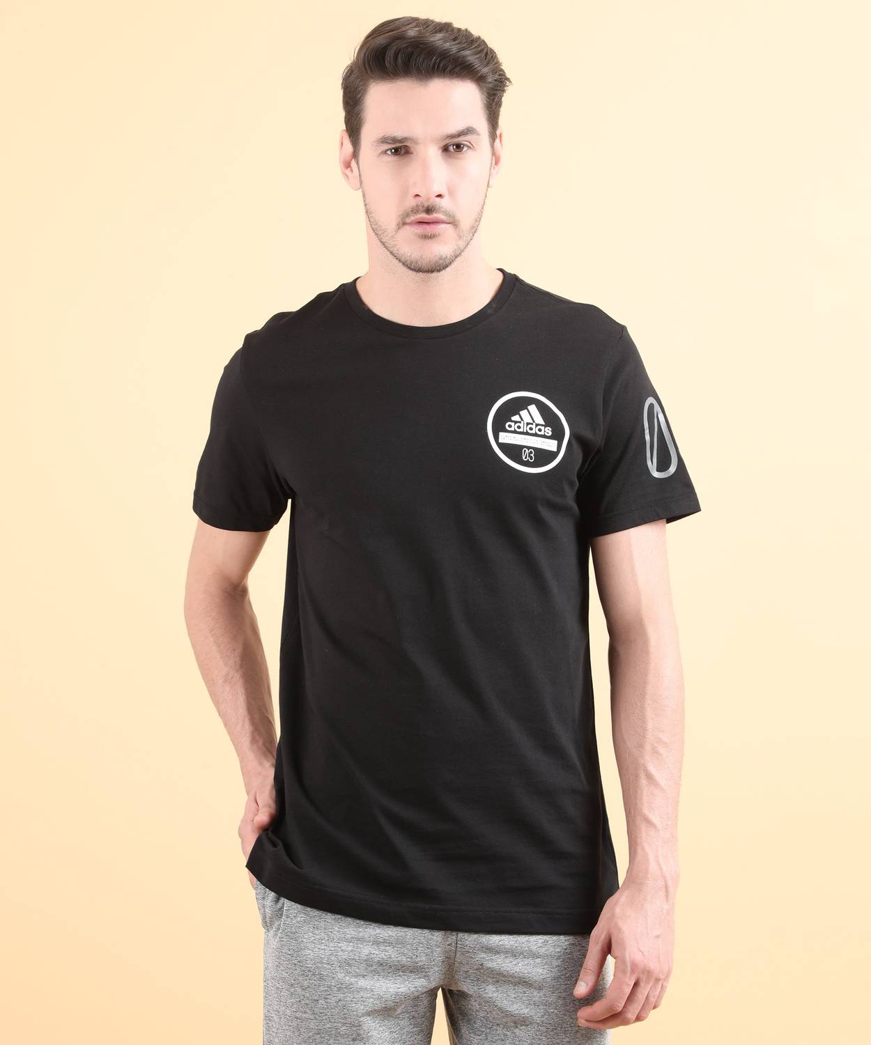 ADIDAS Printed Men Round Neck Black T-Shirt