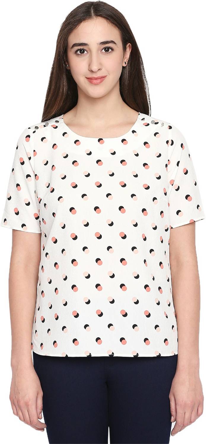 Annabelle by Pantaloons Formal Half Sleeve Printed Women White Top