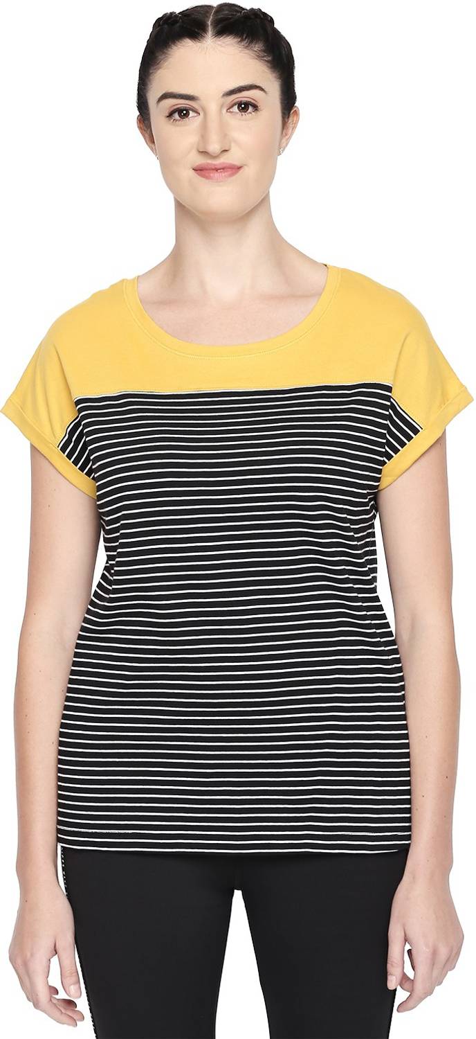 Ajile By Pantaloons Casual Dolman Sleeve Striped Women Yellow Top