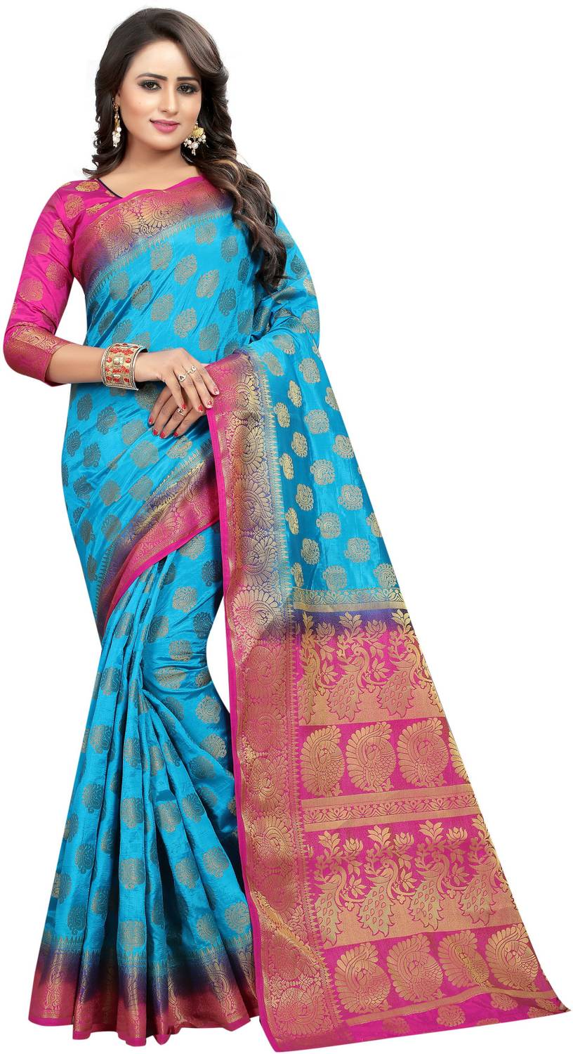 DHRUVIL TEXTILES Self Design Kanjivaram Cotton Silk Saree
