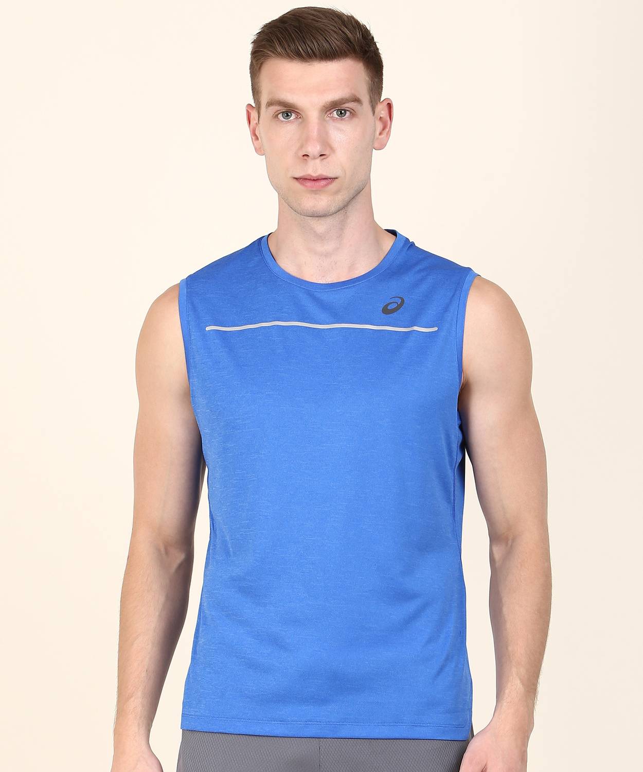 Asics Solid Men Round Neck Blue T-Shirt