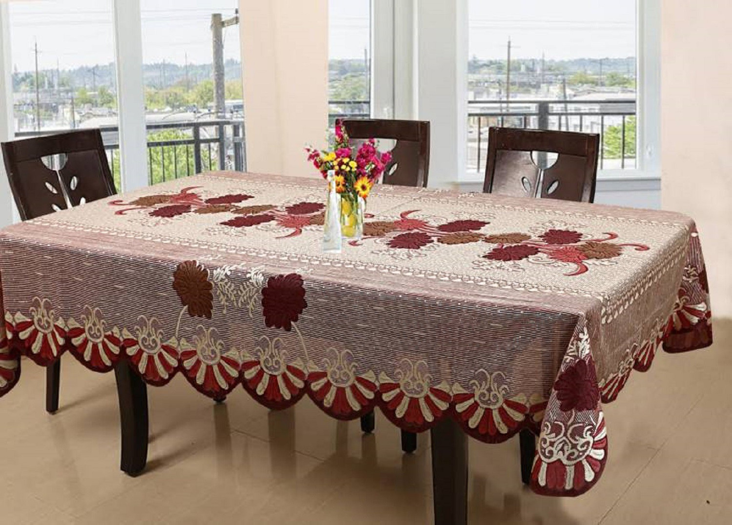 Image of Flavio Interiors Polyester 6 Seater Floral Table Cover (Multicolor)