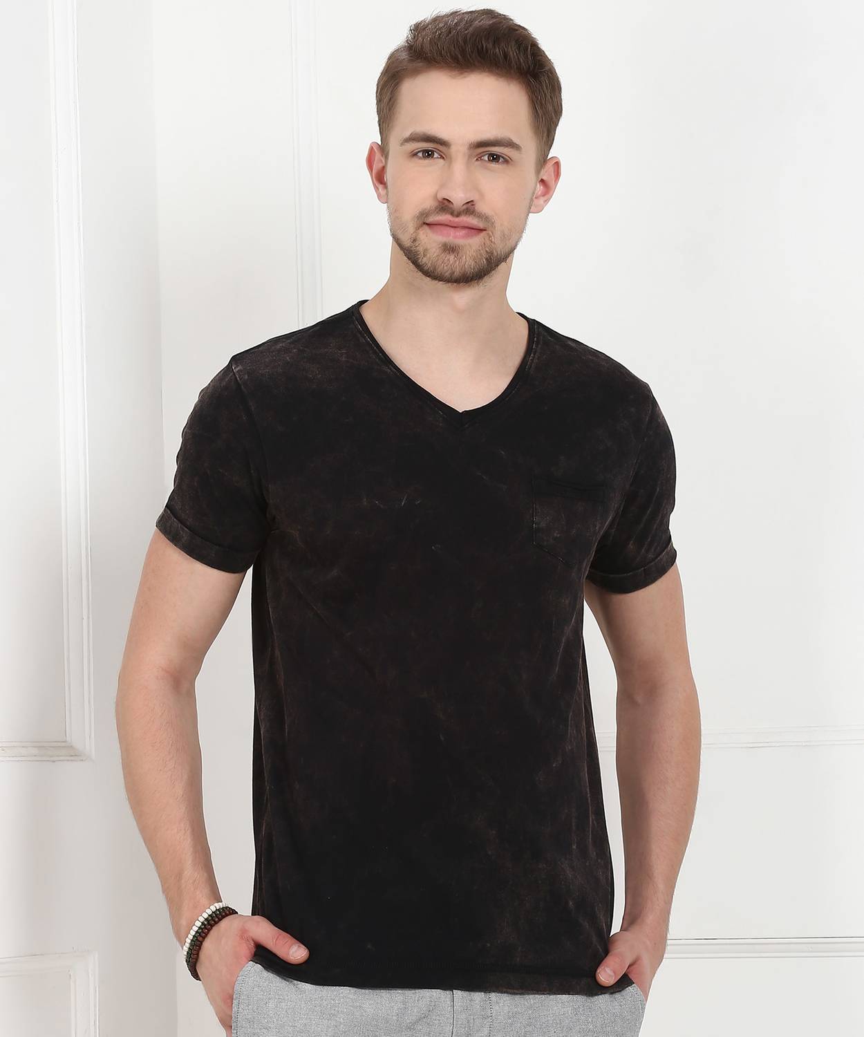 Arrow Jeans Solid Men V Neck Black T-Shirt