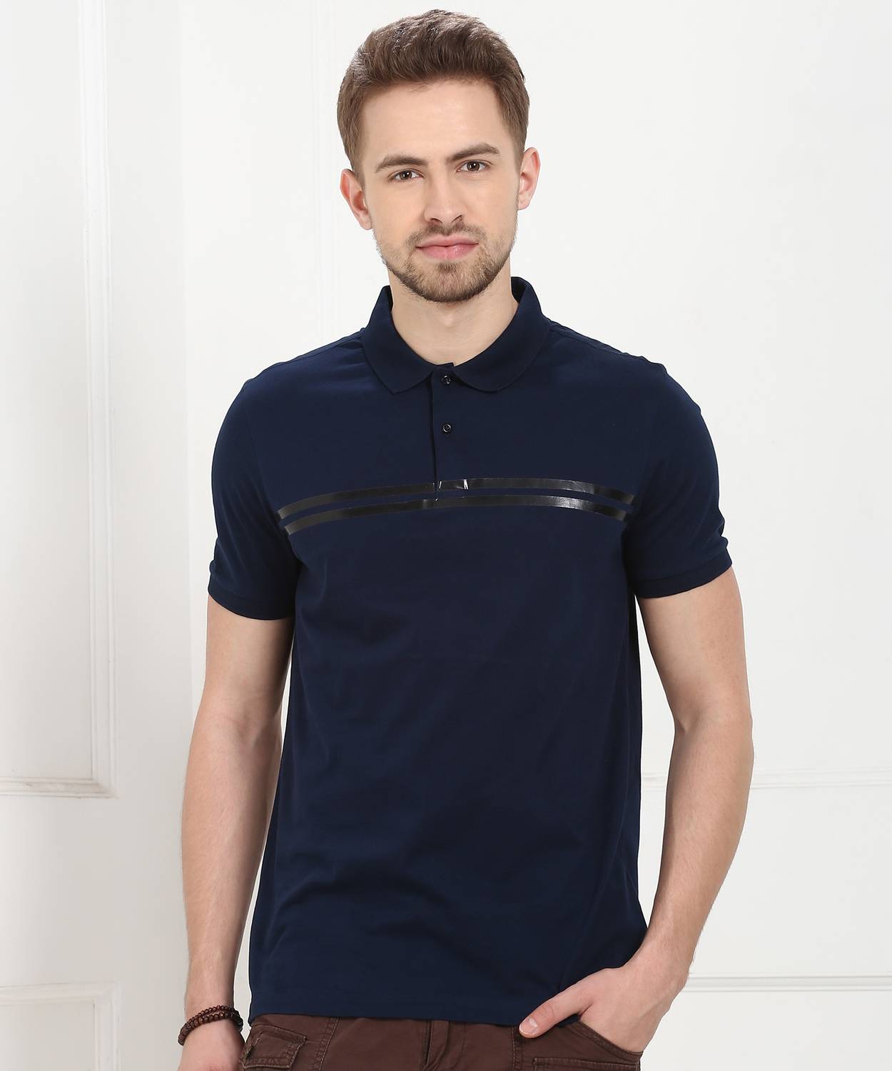 Arrow Newyork Striped Men Polo Neck Blue T-Shirt