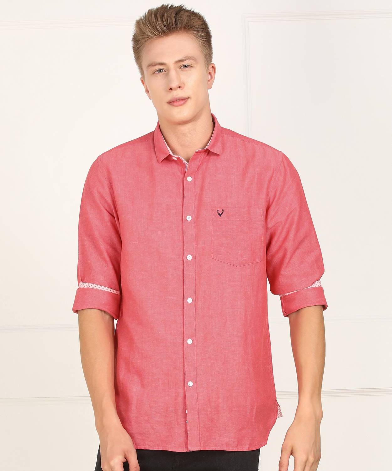 Allen Solly Men Solid Casual Pink Shirt