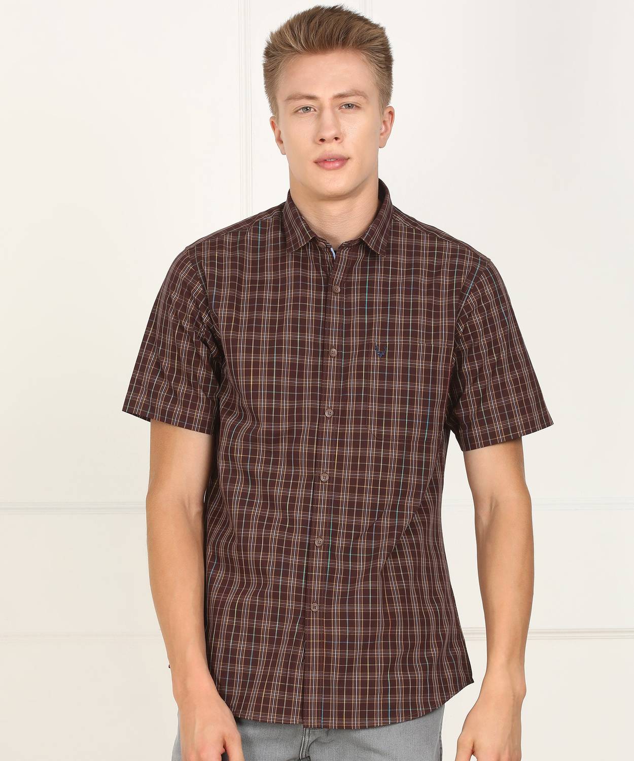 Allen Solly Men Checkered Casual Brown Shirt