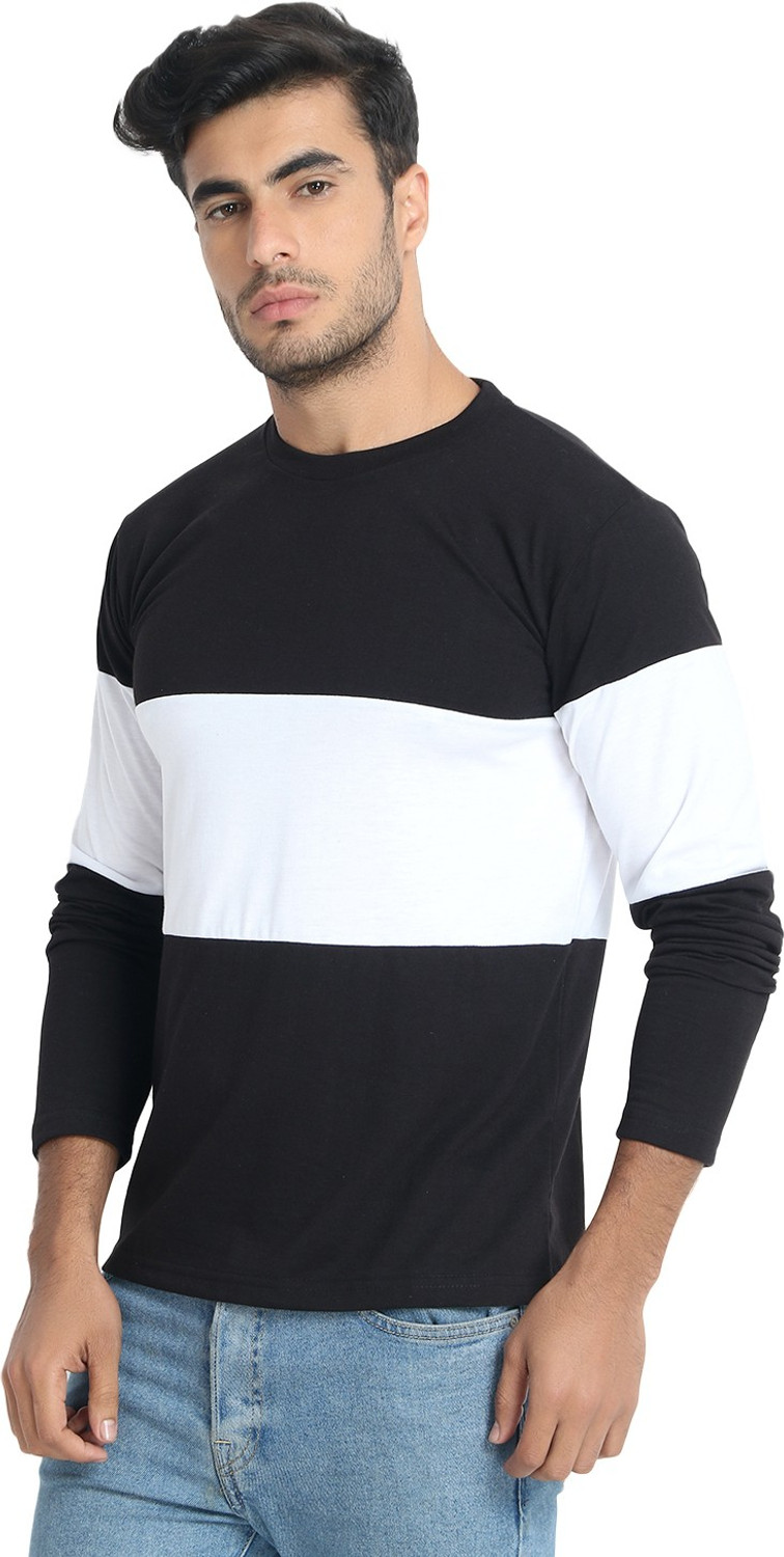 Image of weardo Colorblock Men Round Neck White, Black T-Shirt