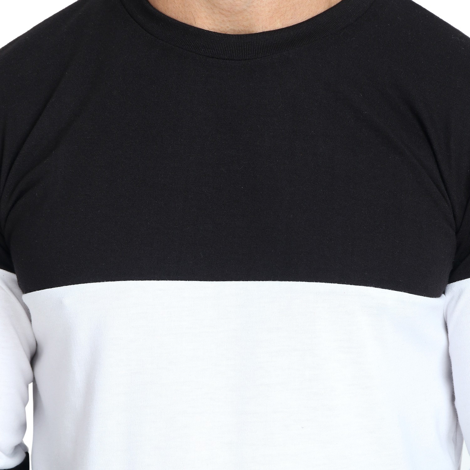 Image of weardo Colorblock Men Round Neck White, Black T-Shirt