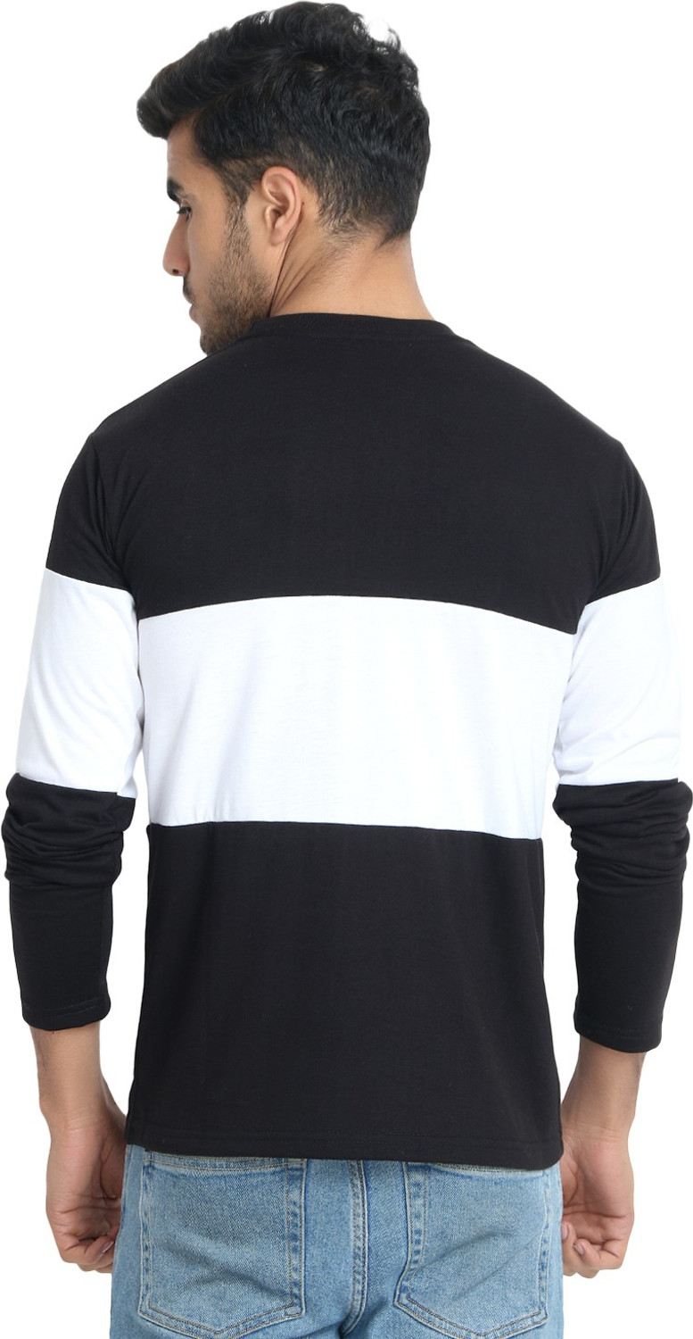 Image of weardo Colorblock Men Round Neck White, Black T-Shirt