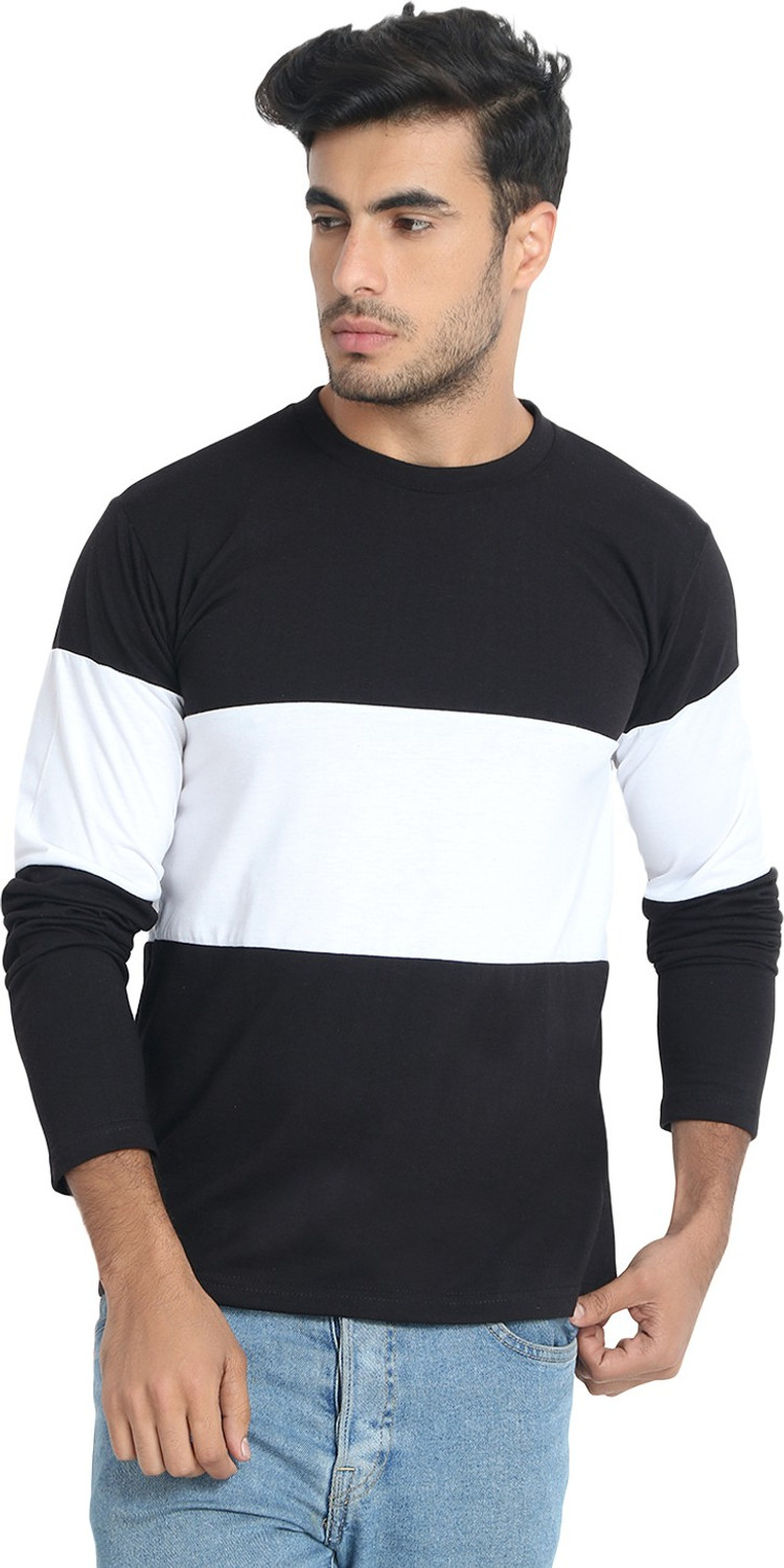 Image of weardo Colorblock Men Round Neck White, Black T-Shirt