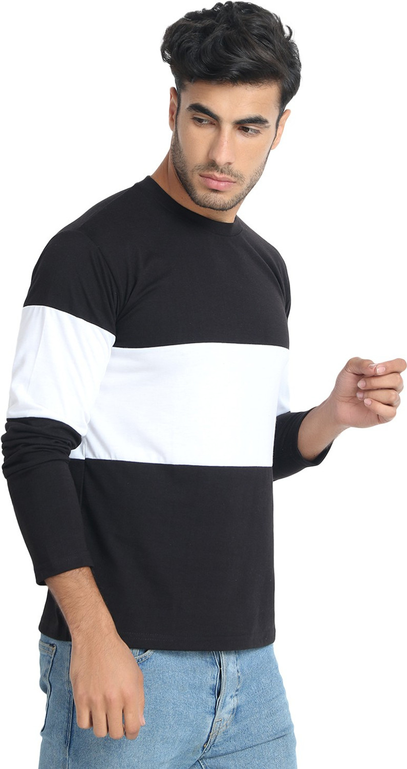 Image of weardo Colorblock Men Round Neck White, Black T-Shirt