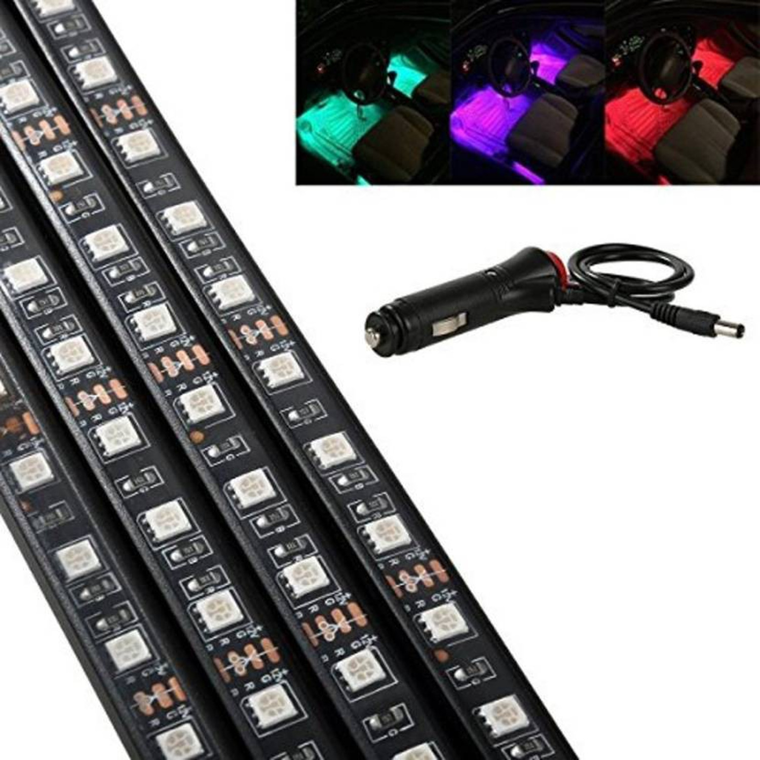 Image of NEWGTBE Atmosphere Lights Car LED Strip Light 4pcs 48 LED DC 12V Multicolor Music Car Interior Light LED Under Dash Lighting Kit with Sound Active Function and Wireless Remote Control Car Fancy Lights