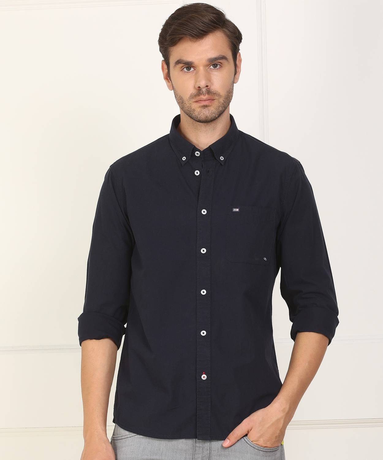 Arrow Sport Men Solid Casual Dark Blue Shirt