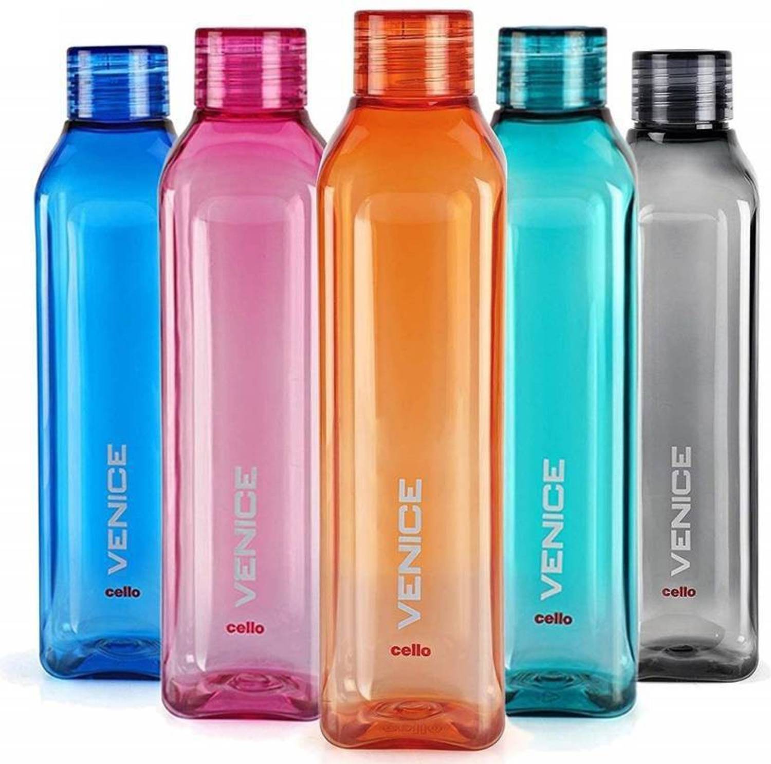 cello vVenice Bottle, BPA Free Set of 5 1000 ml Bottle (Pack of 5, Orange) 1000 ml Plastic Bottle