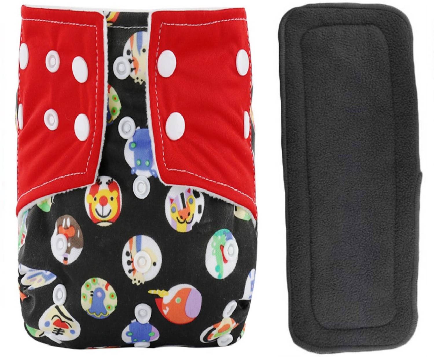 BABYMOON { Set of 2 } 1 Cloth Diaper for Babies with 1 5Layers Charcoal Bamboo Insert Washable Adjustable, Reusable