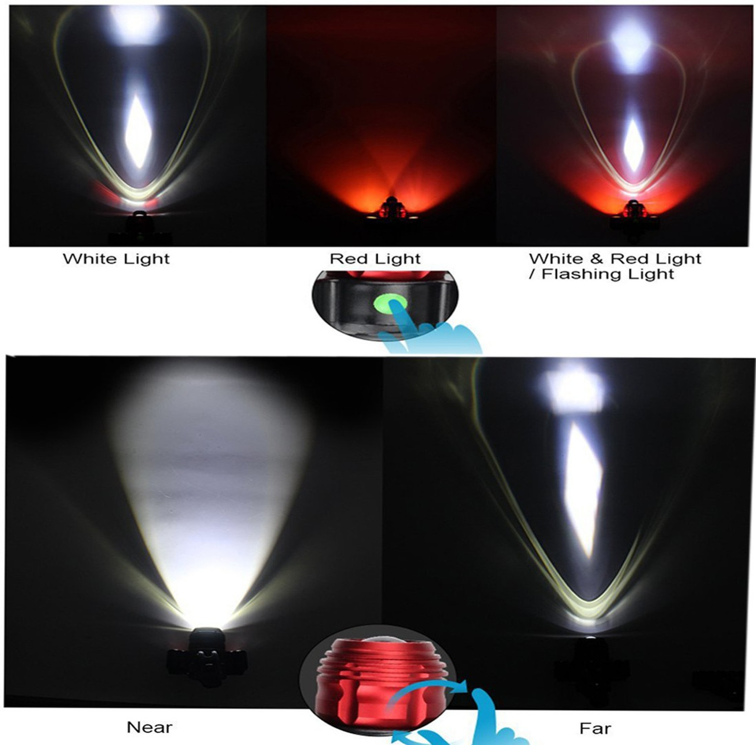 Image of TUHI Bicycle Zoom-able Feature 4 Mode LED Bicycle Headlight Focus Light LED Front Light (Multicolor)