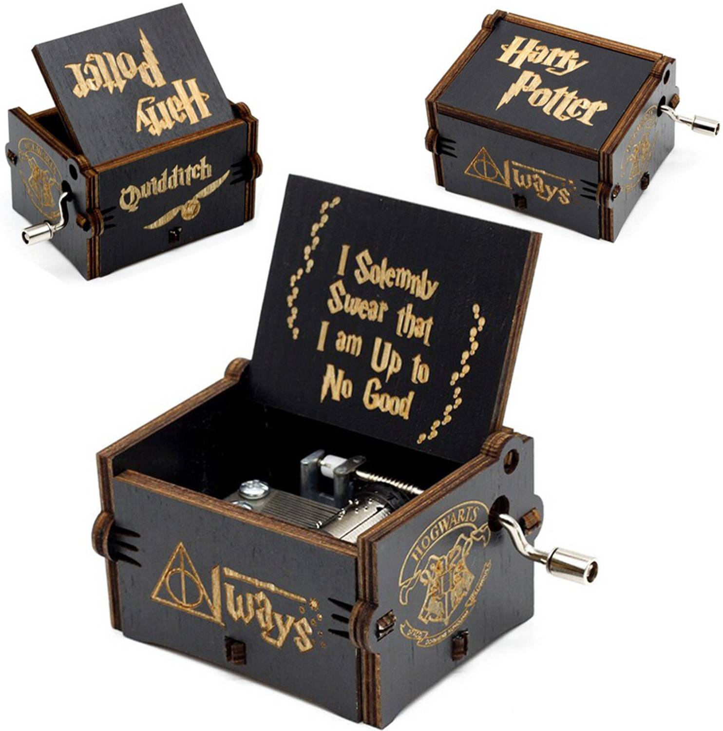 Windup Wooden Harry Potter Music Box in Jute Pouch - Image 3