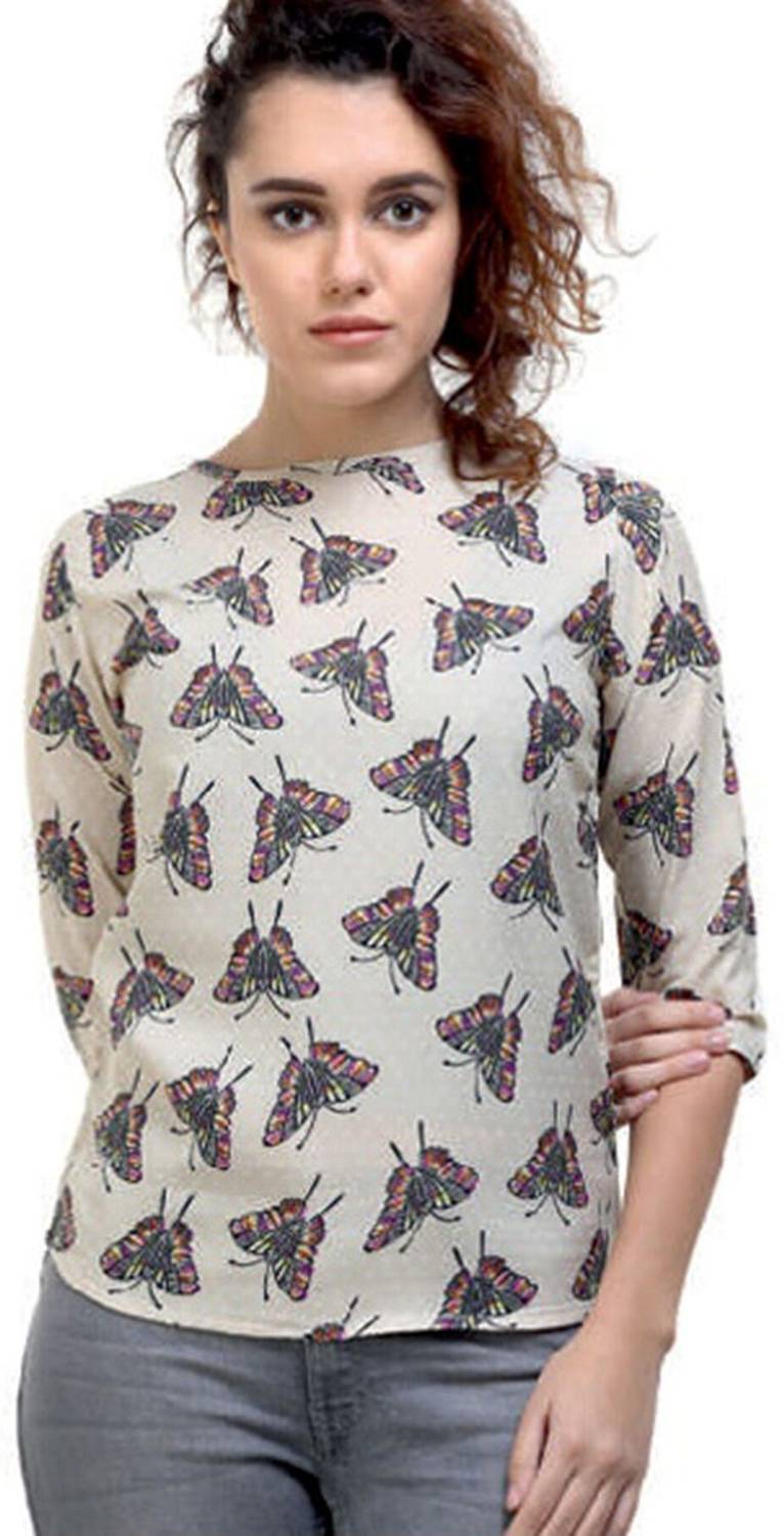 ARMODA Casual 3/4 Sleeve Graphic Print Women Multicolor Top