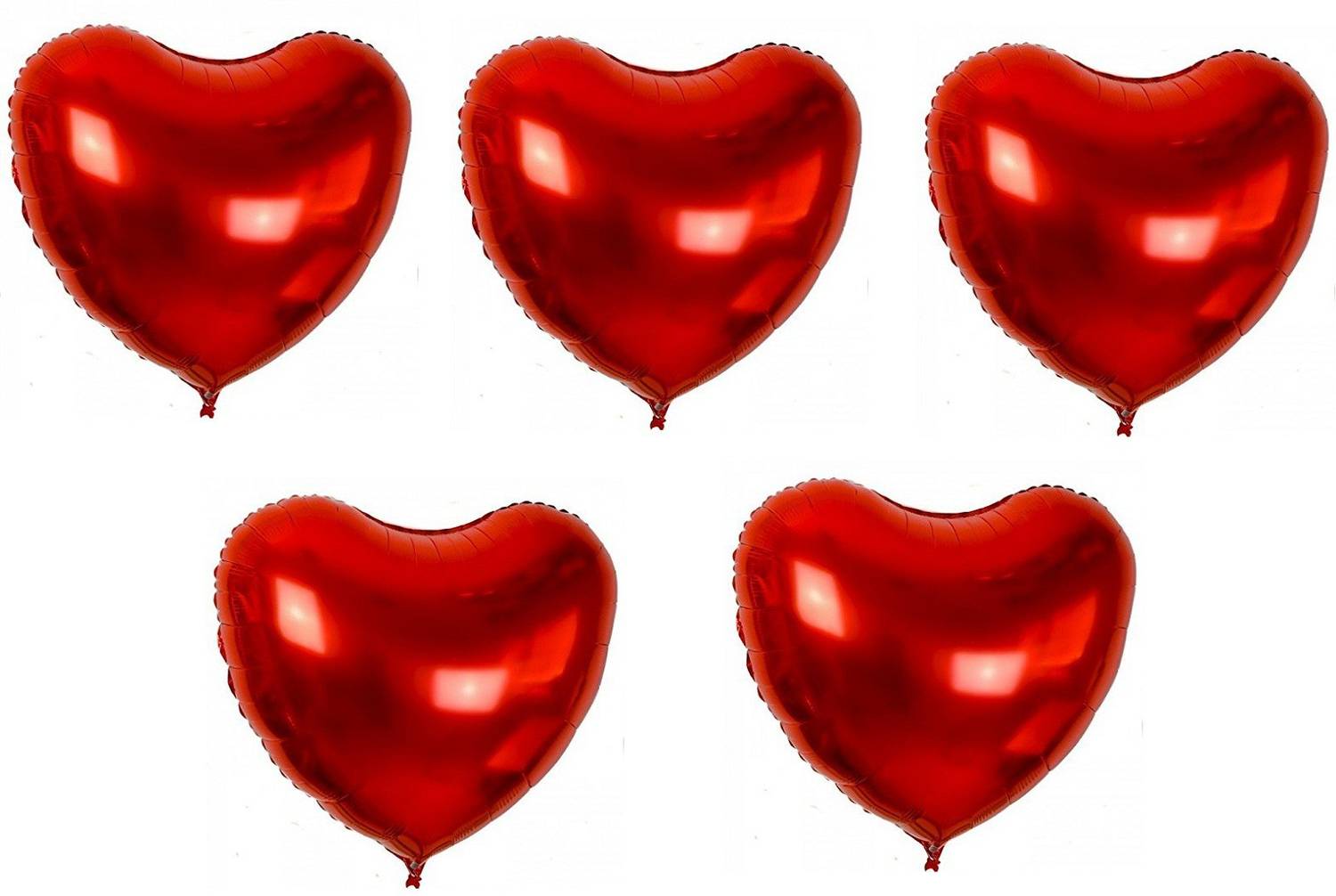 ACOME Solid Pack of 5 Love Heart Shape FOIL Balloon (RED) Balloon